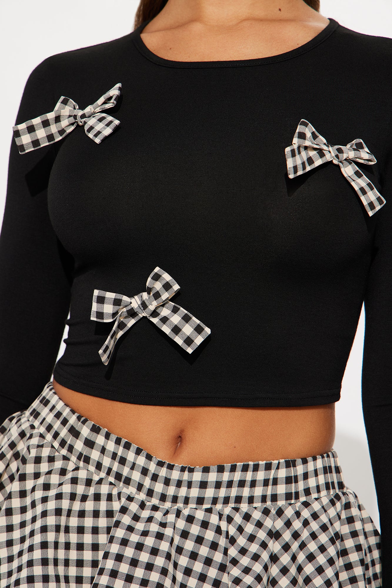 Bow Era Gingham Bubble Skirt Set - Black - Image 3