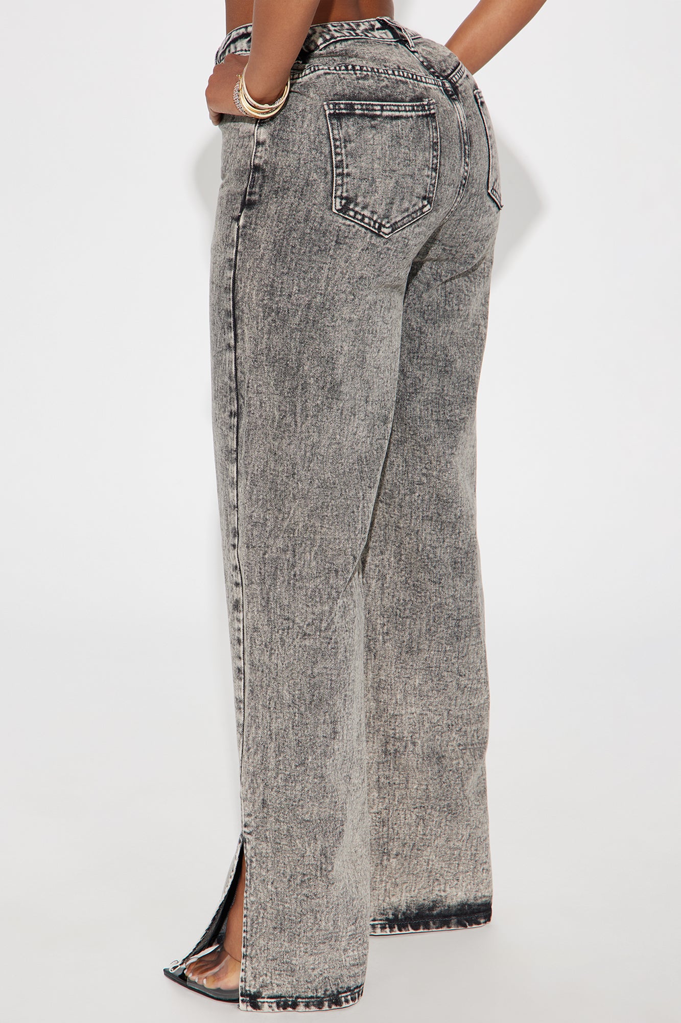 Know What I Want Slit Straight Leg Jeans - Acid Wash Grey - Image 3