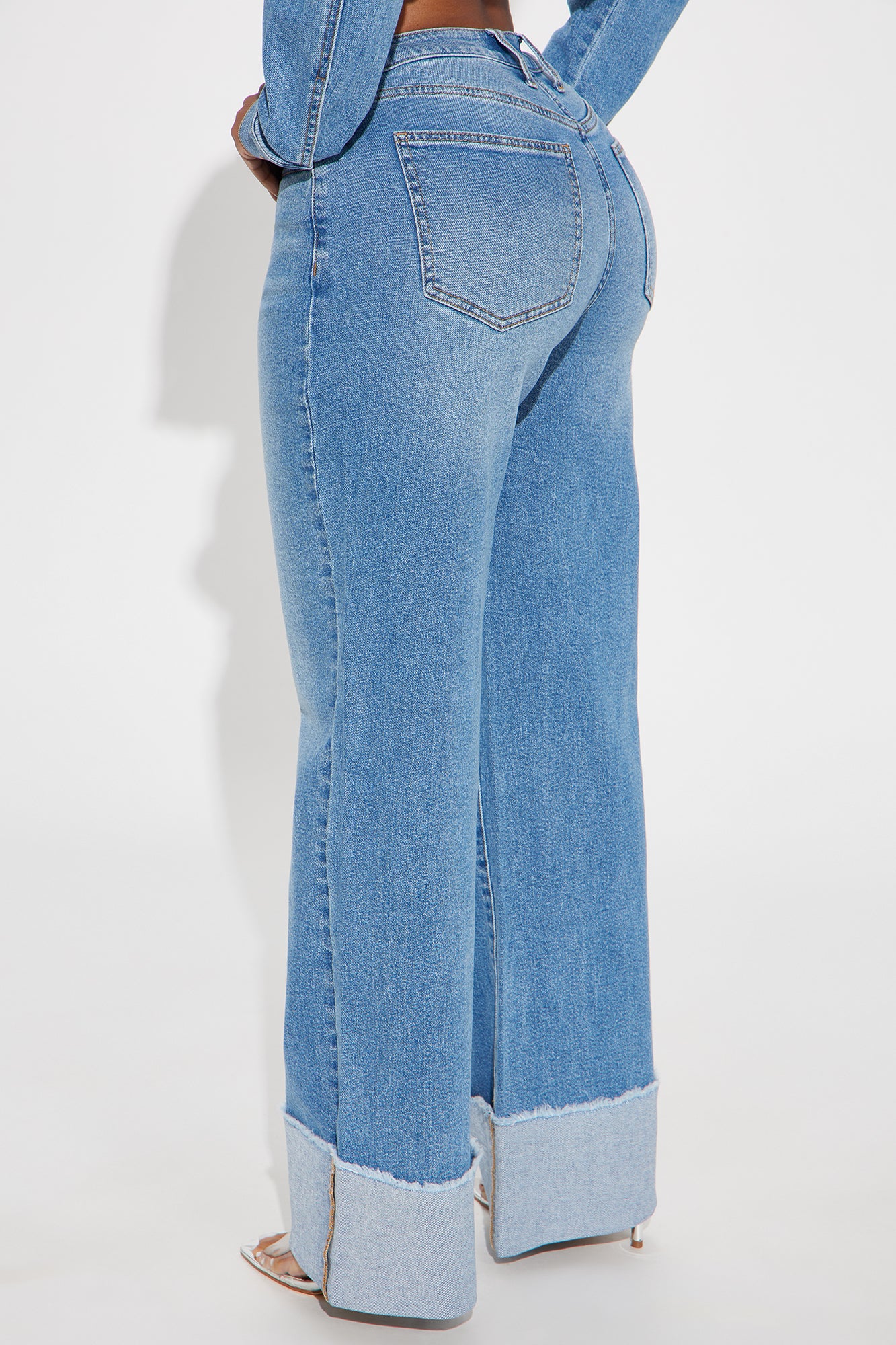 All The While Cuffed Wide Leg Jeans - Light Wash - Image 3
