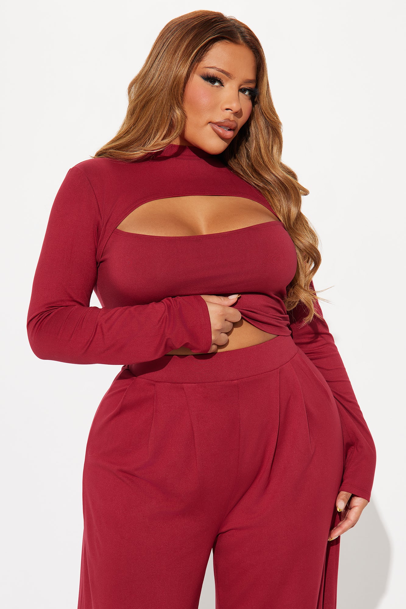 Choosing You Wide Leg Pant Set - Burgundy - Image 5
