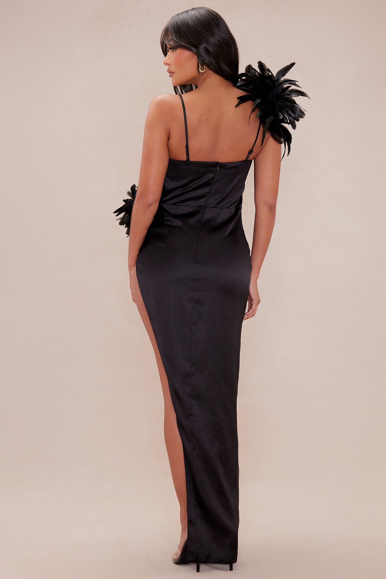 Lelani Satin Feather Dress - Black - Image 4