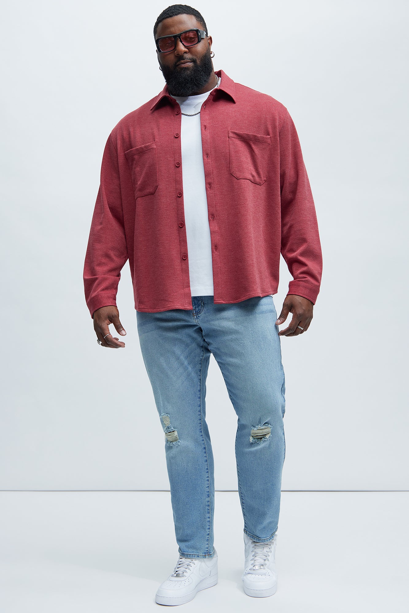 Langley Knit Button Up Shirt - Red - Image 6