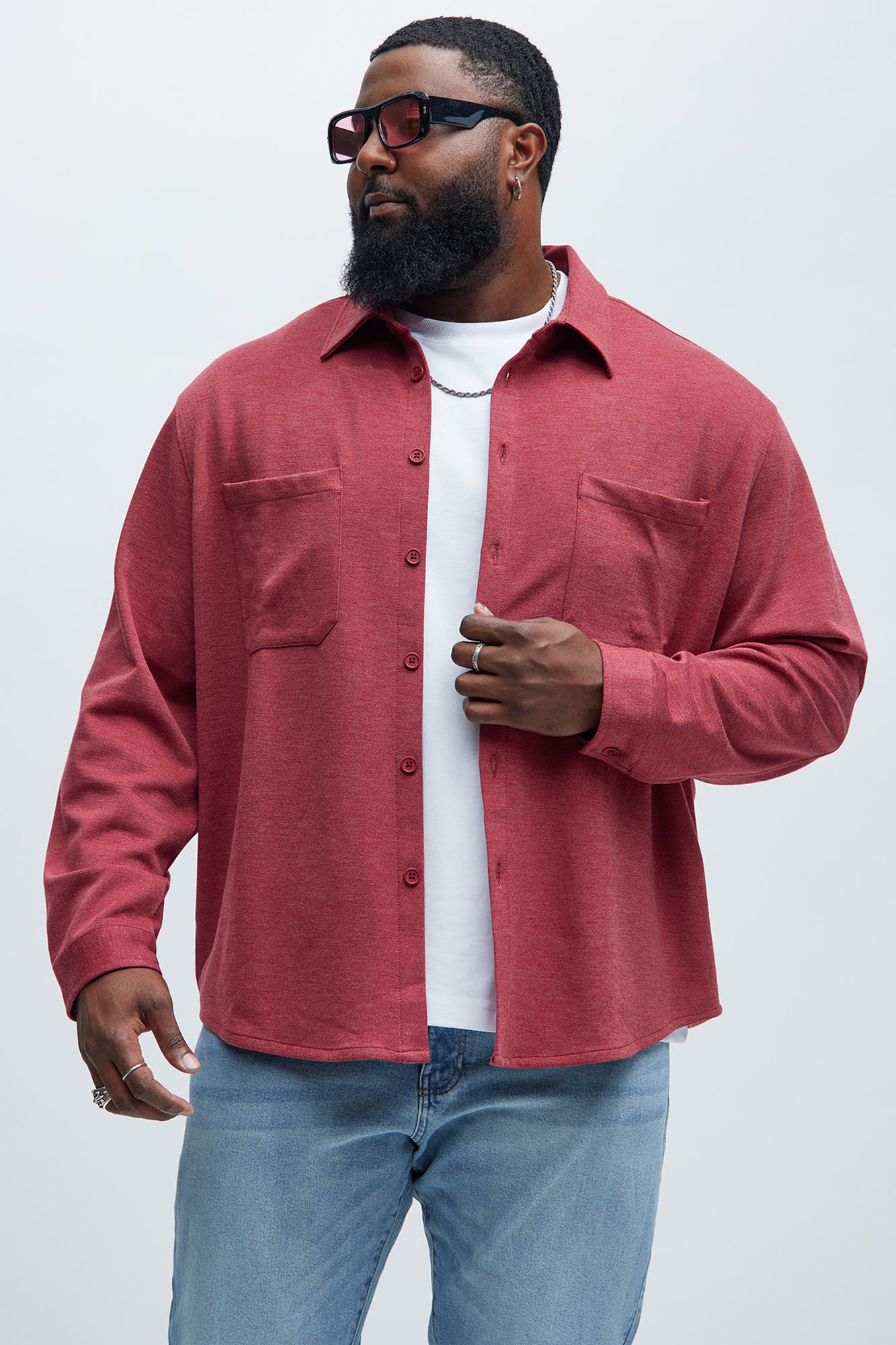 Langley Knit Button Up Shirt - Red - Image 5
