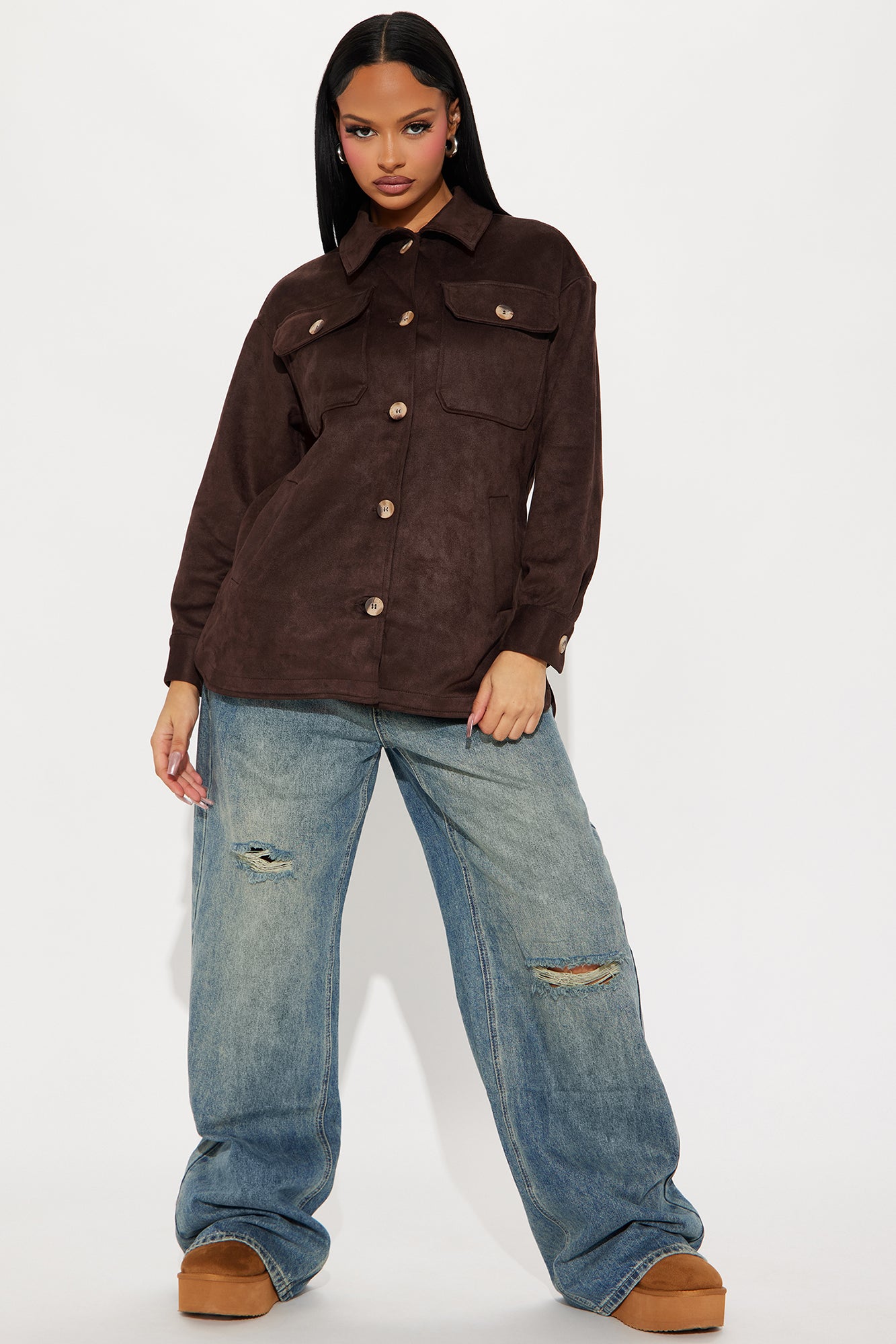 Janet Faux Suede Shacket - Chocolate - Image 4