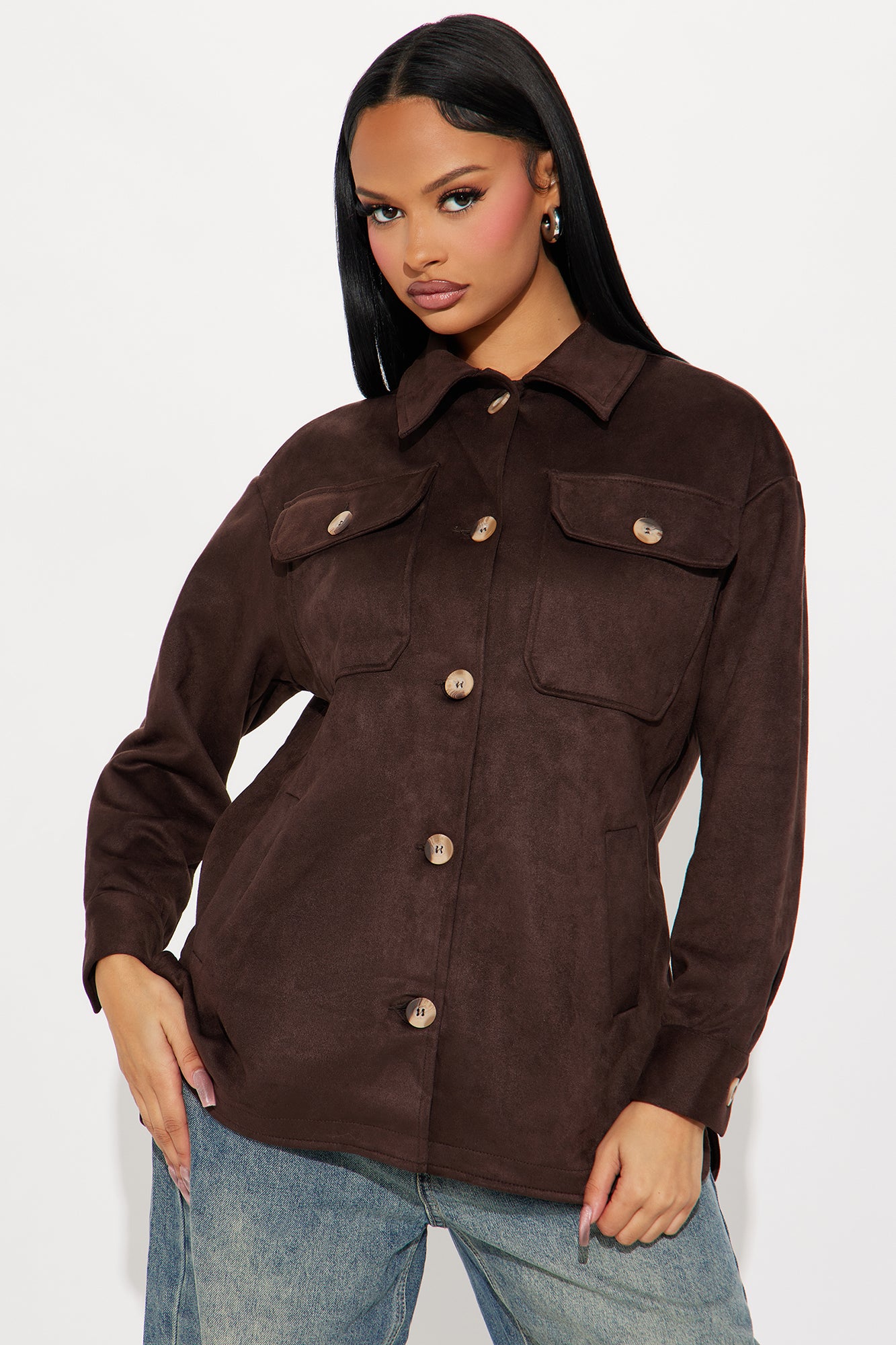Janet Faux Suede Shacket - Chocolate - Image 3