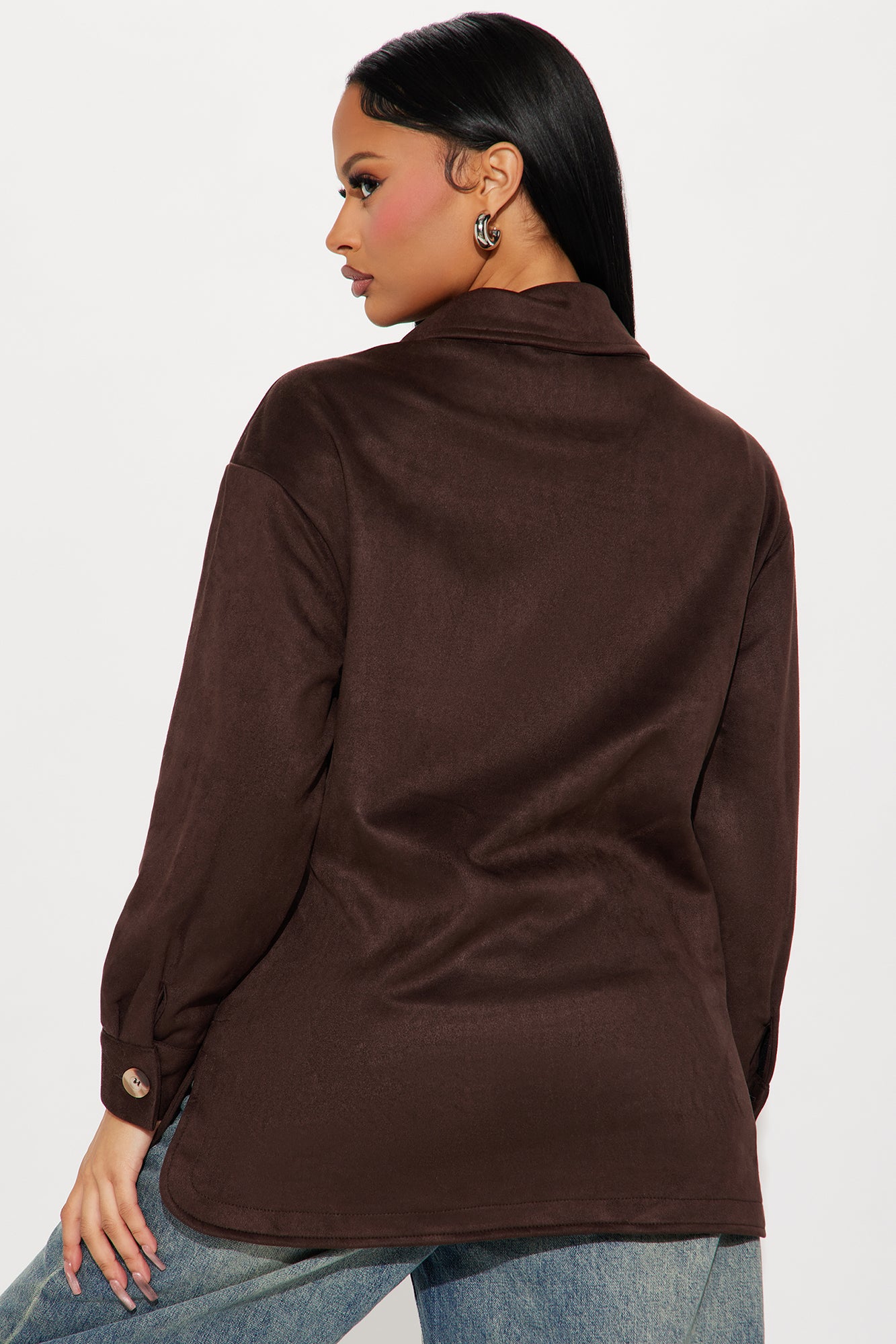 Janet Faux Suede Shacket - Chocolate - Image 5