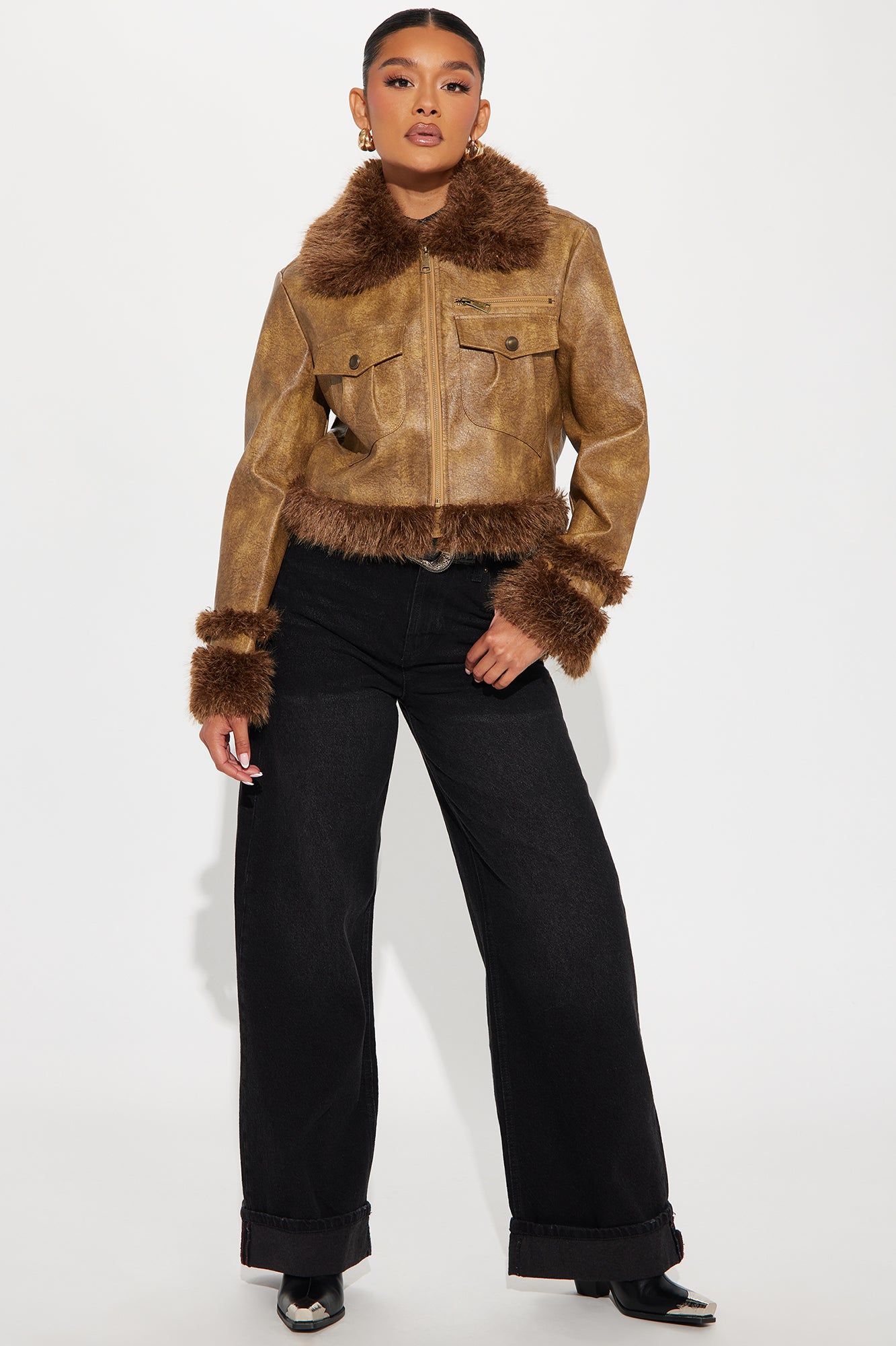 Caught Off Guard Washed Faux Leather Jacket - Cognac - Image 4