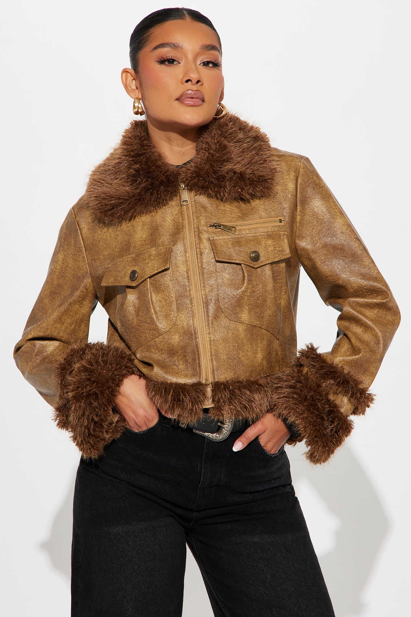 Caught Off Guard Washed Faux Leather Jacket - Cognac - Image 5