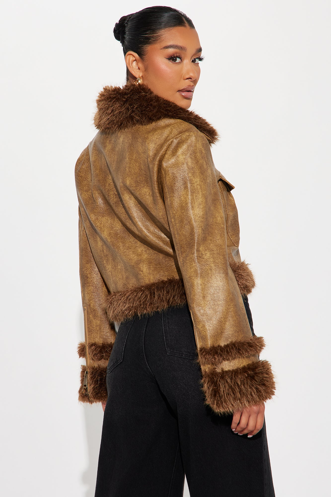 Caught Off Guard Washed Faux Leather Jacket - Cognac - Image 6