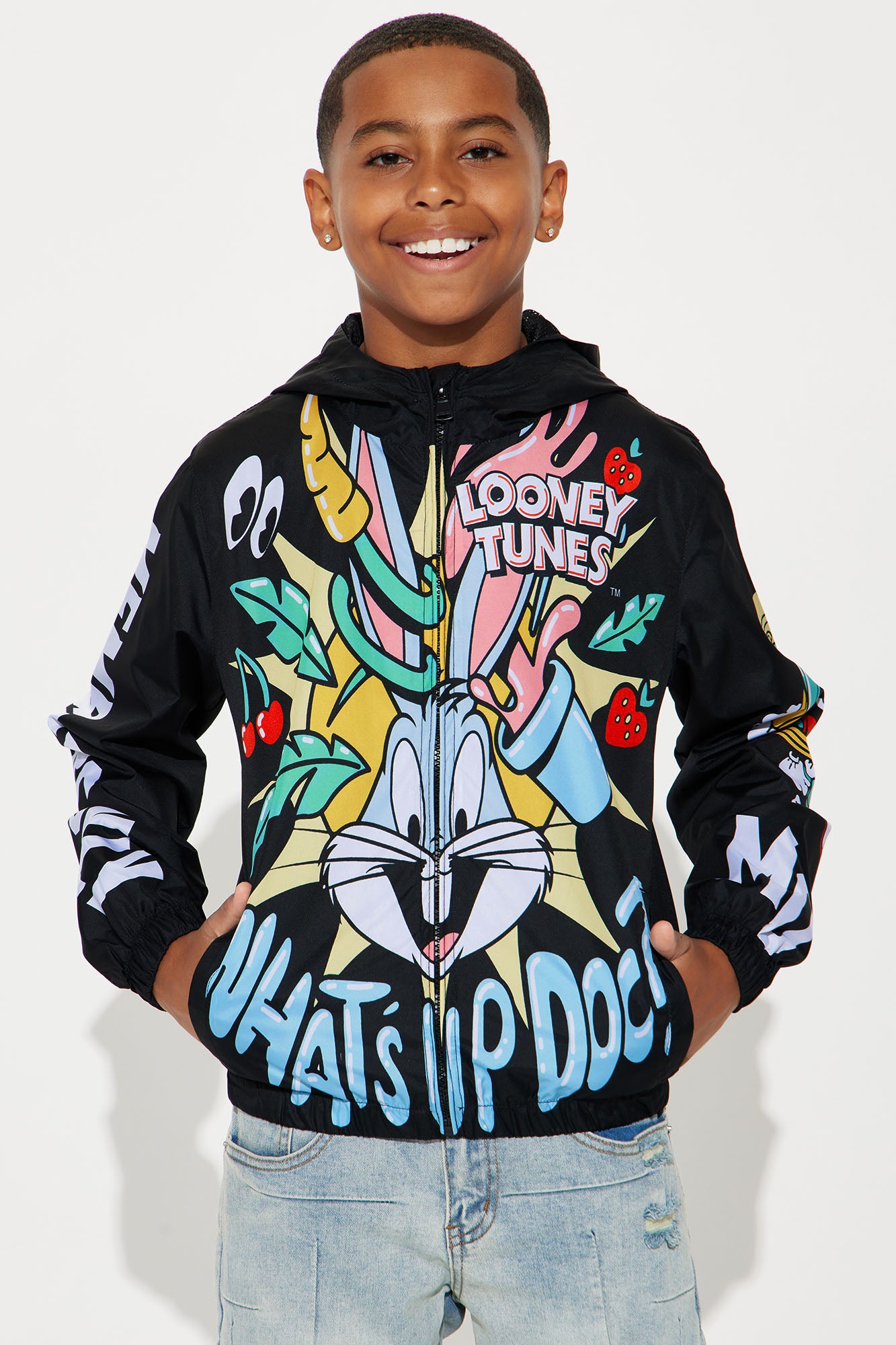 Mini Bugs Bunny I'm A Masterpiece Zip Up Windbreaker - Black - Image 3
