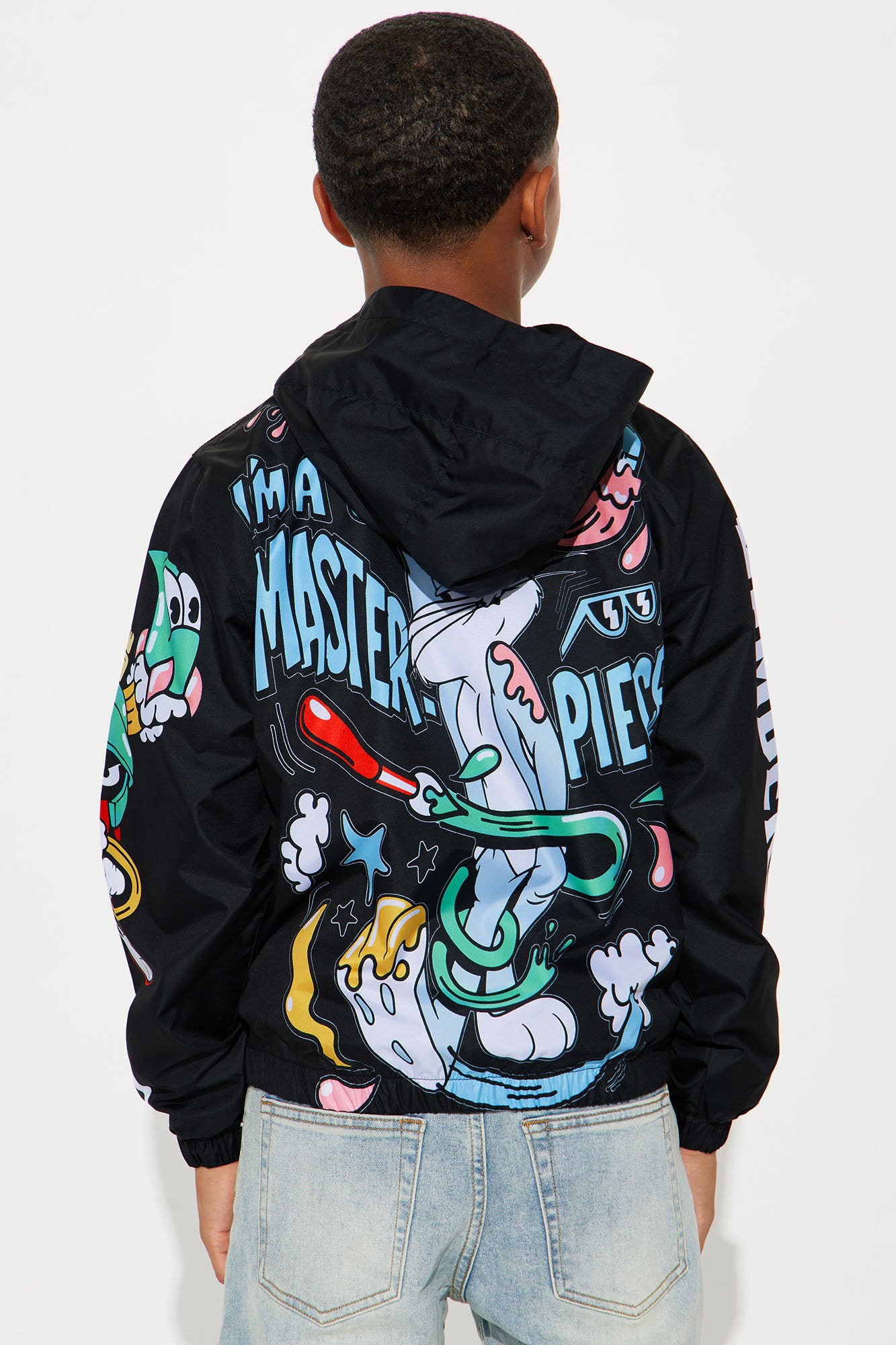 Mini Bugs Bunny I'm A Masterpiece Zip Up Windbreaker - Black - Image 8
