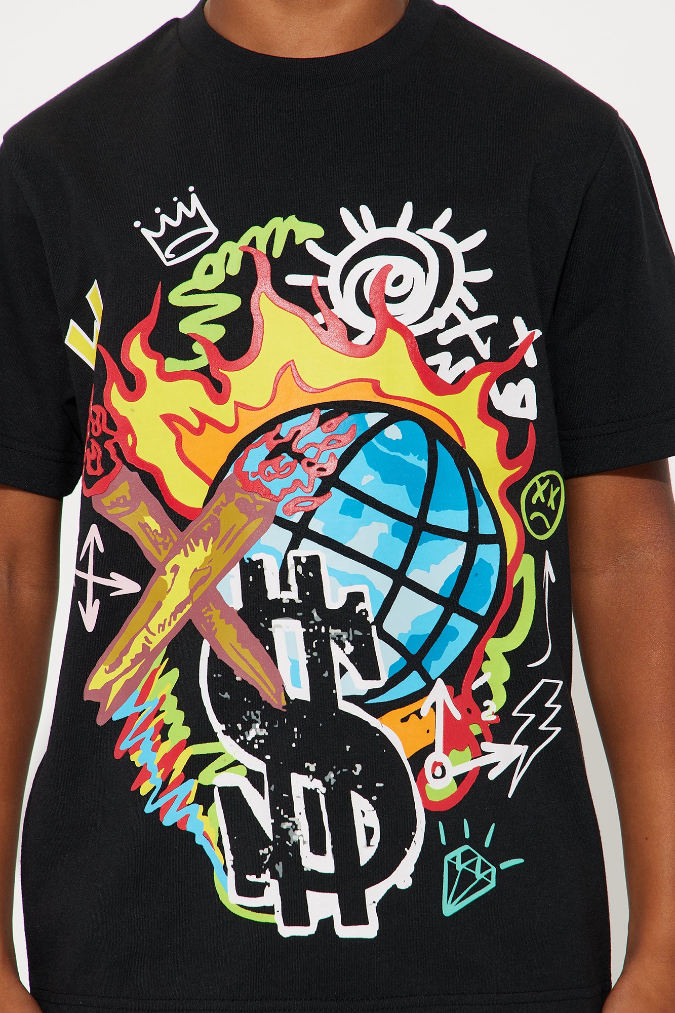 Mini World Thoughts Print T-Shirt - Black - Image 3