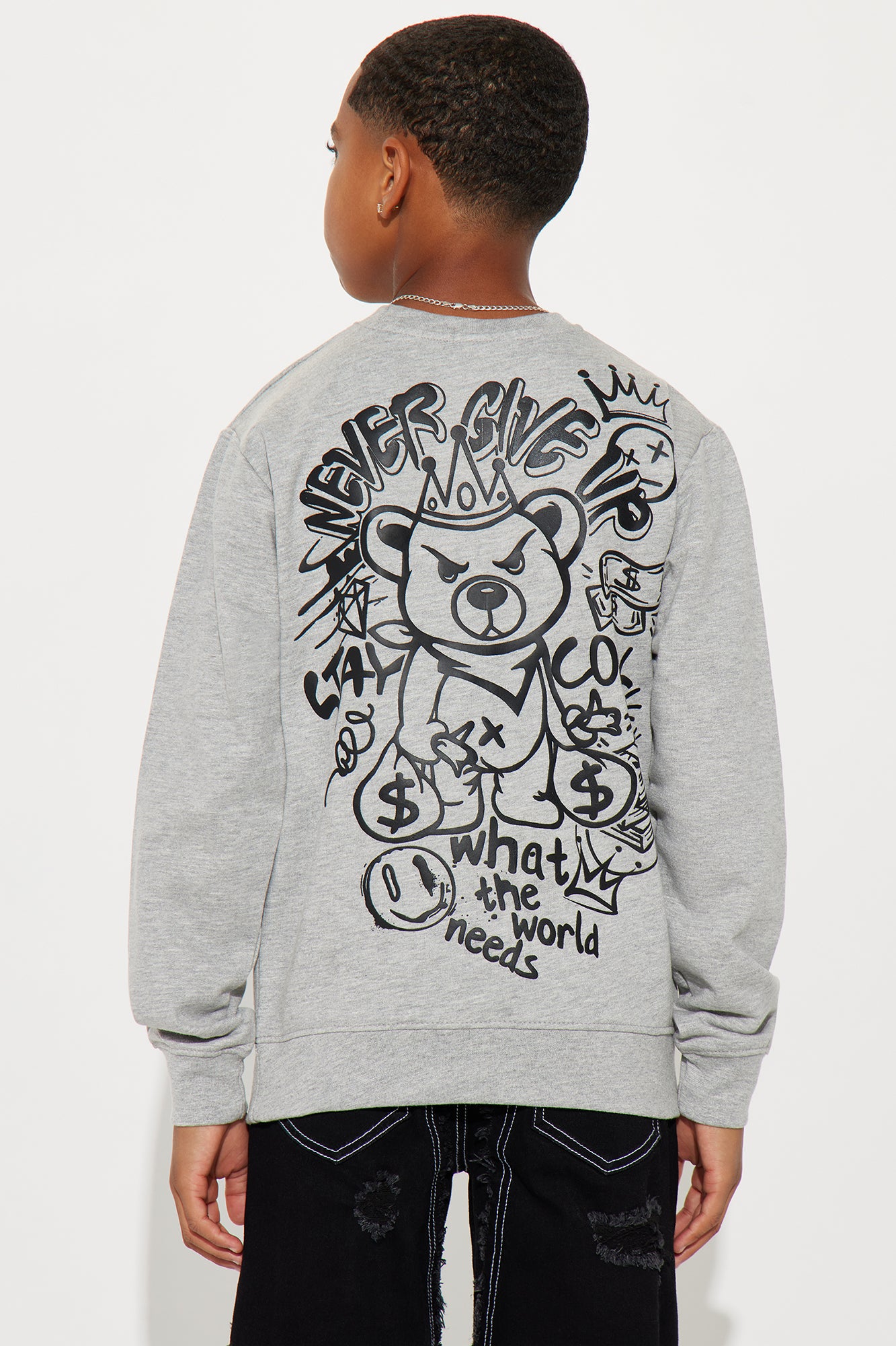 Mini Never Give Up Fleece Sweatshirt - Grey - Image 4