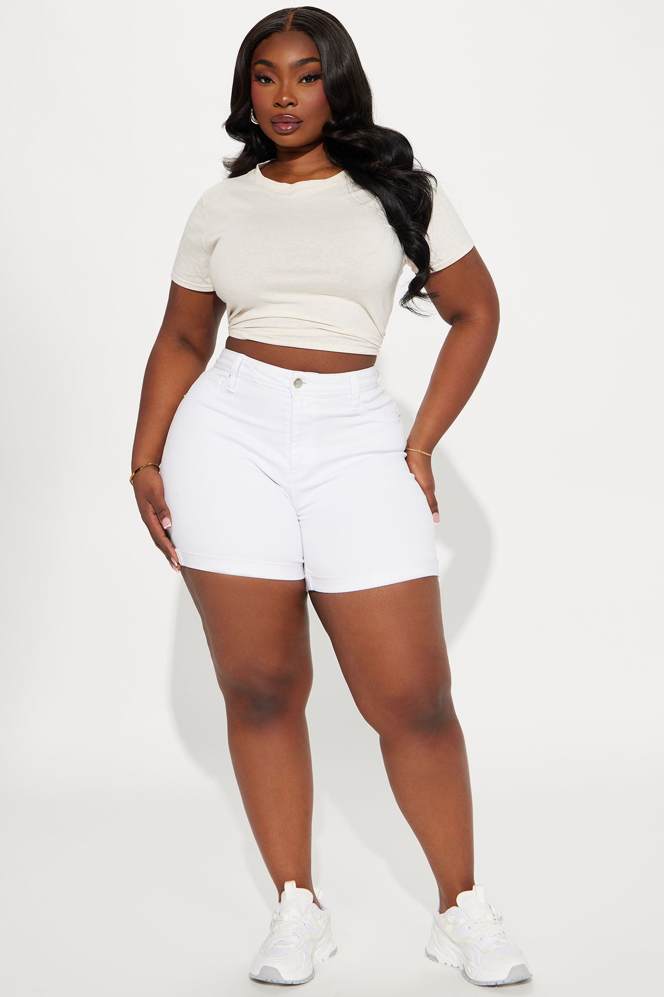 No Muffin Top Denim Shorts - White - Image 5