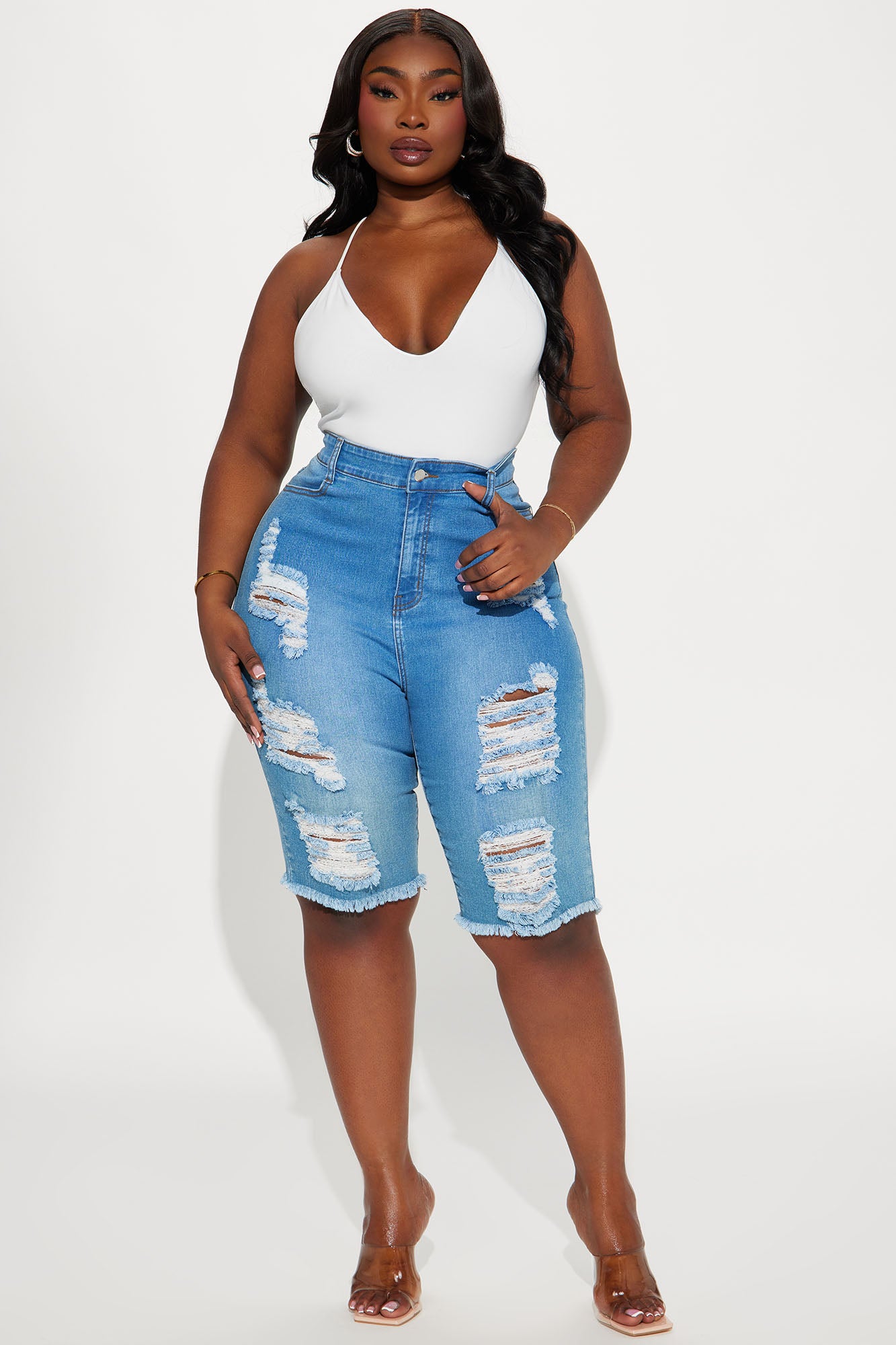 Lianna Distressed Bermuda Shorts - Light Wash - Image 4