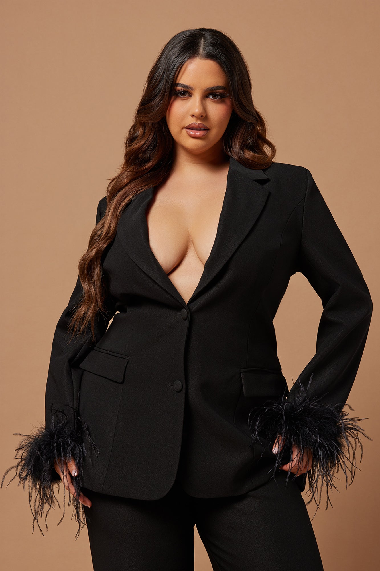 Clarissa Feather Blazer Suit Set - Black - Image 6