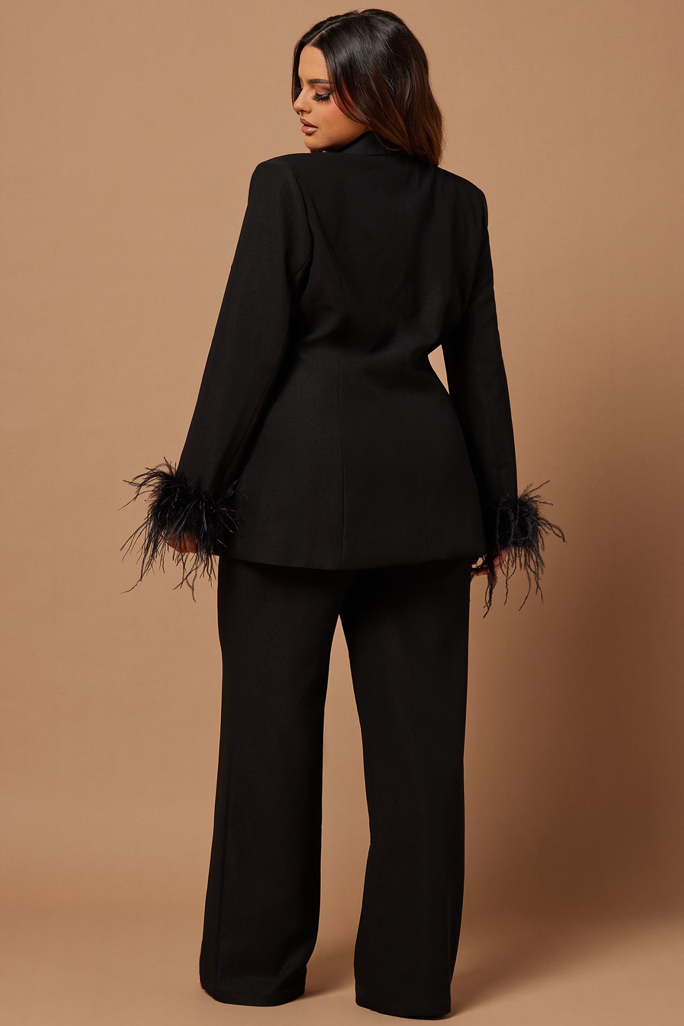 Clarissa Feather Blazer Suit Set - Black - Image 7