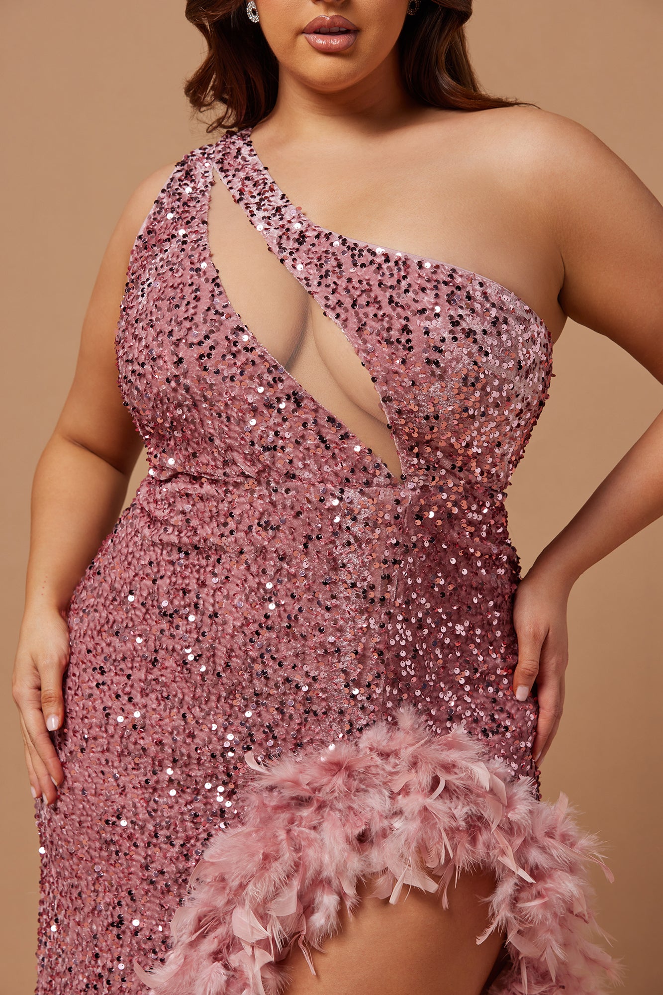 Esme Sequin Feather Maxi Dress - Pink - Image 7