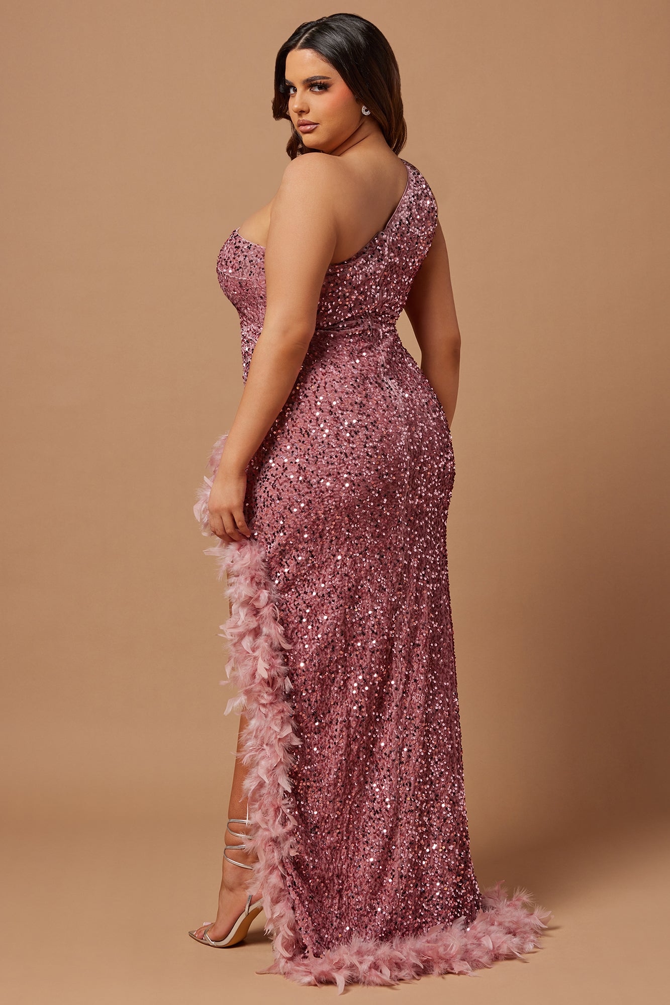 Esme Sequin Feather Maxi Dress - Pink - Image 8