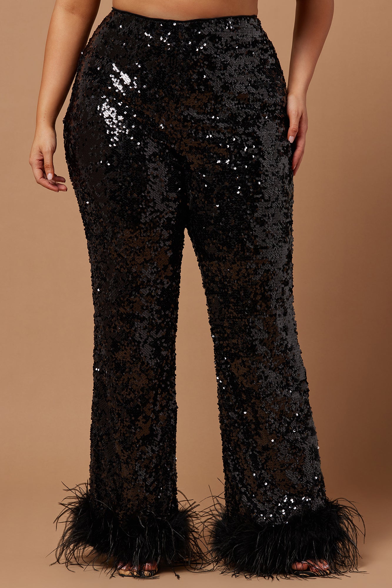 Dania Sequin Feather Pant - Black - Image 5