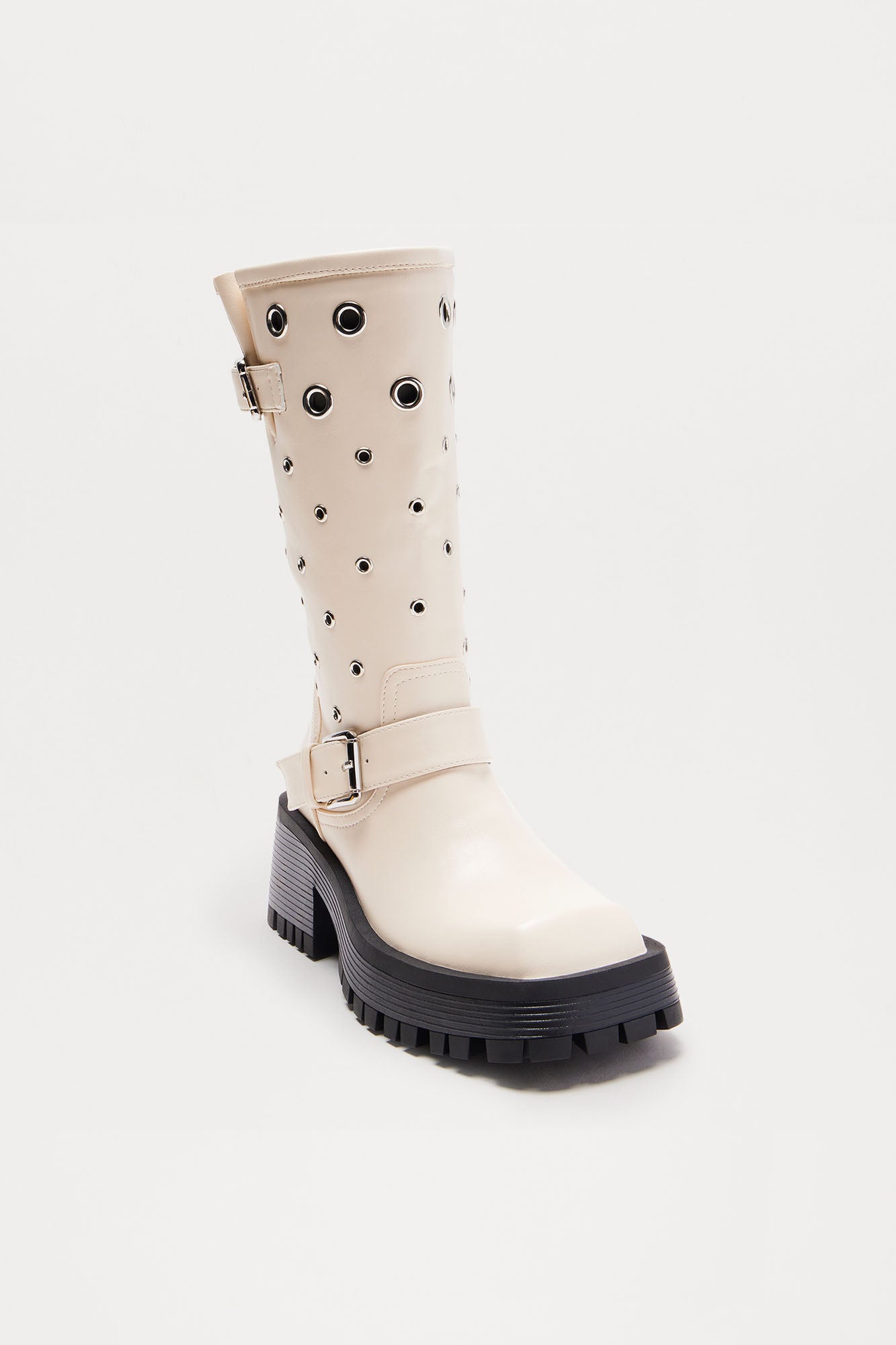 Rowley Grommet Knee High Boots - Off White - Image 3
