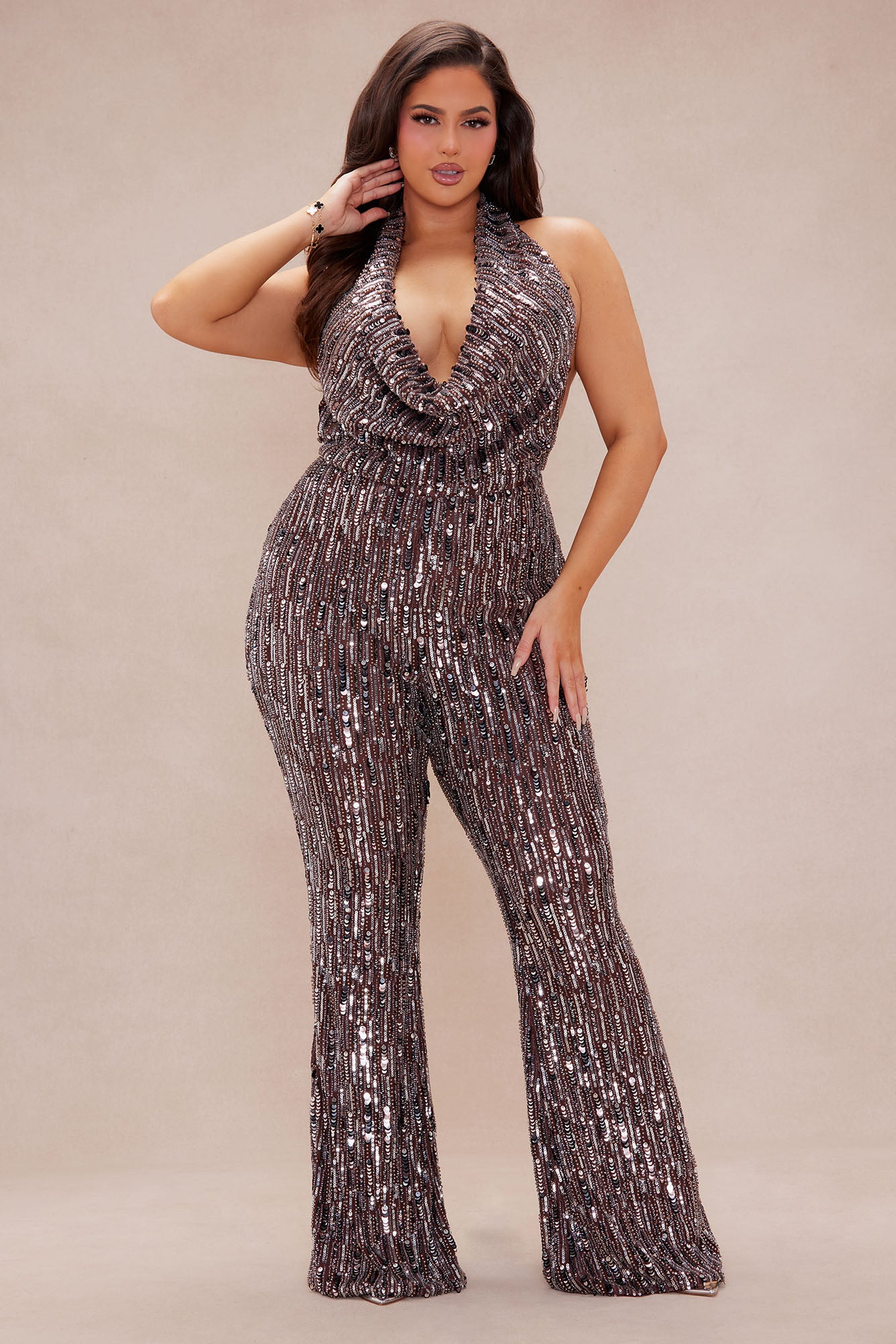 Sonya Sequin Jumpsuit - Brown - Image 5