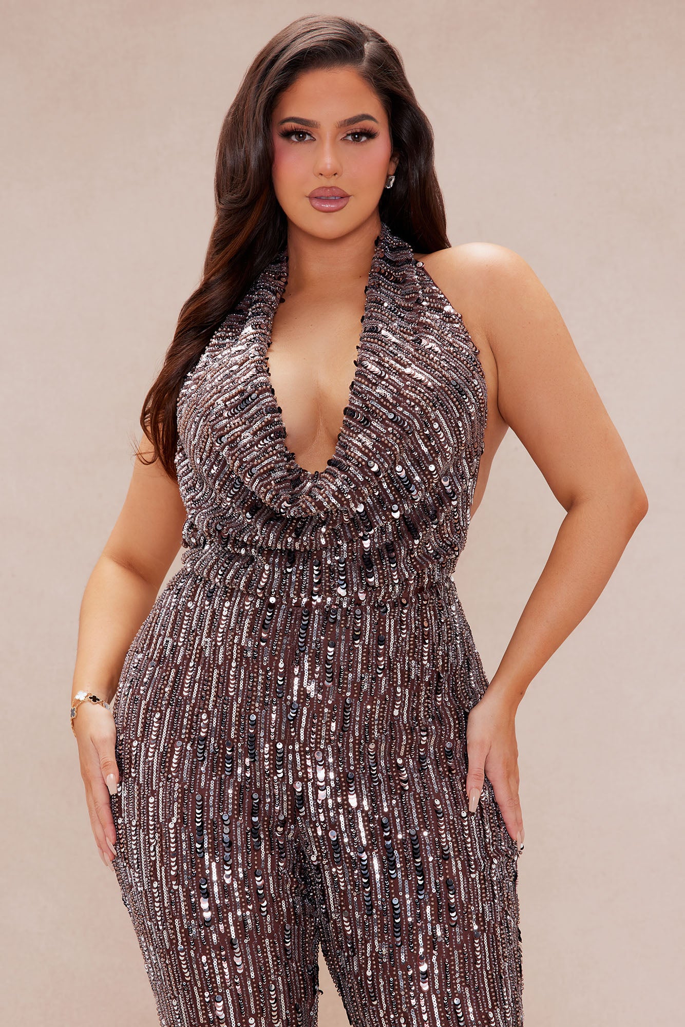 Sonya Sequin Jumpsuit - Brown - Image 6