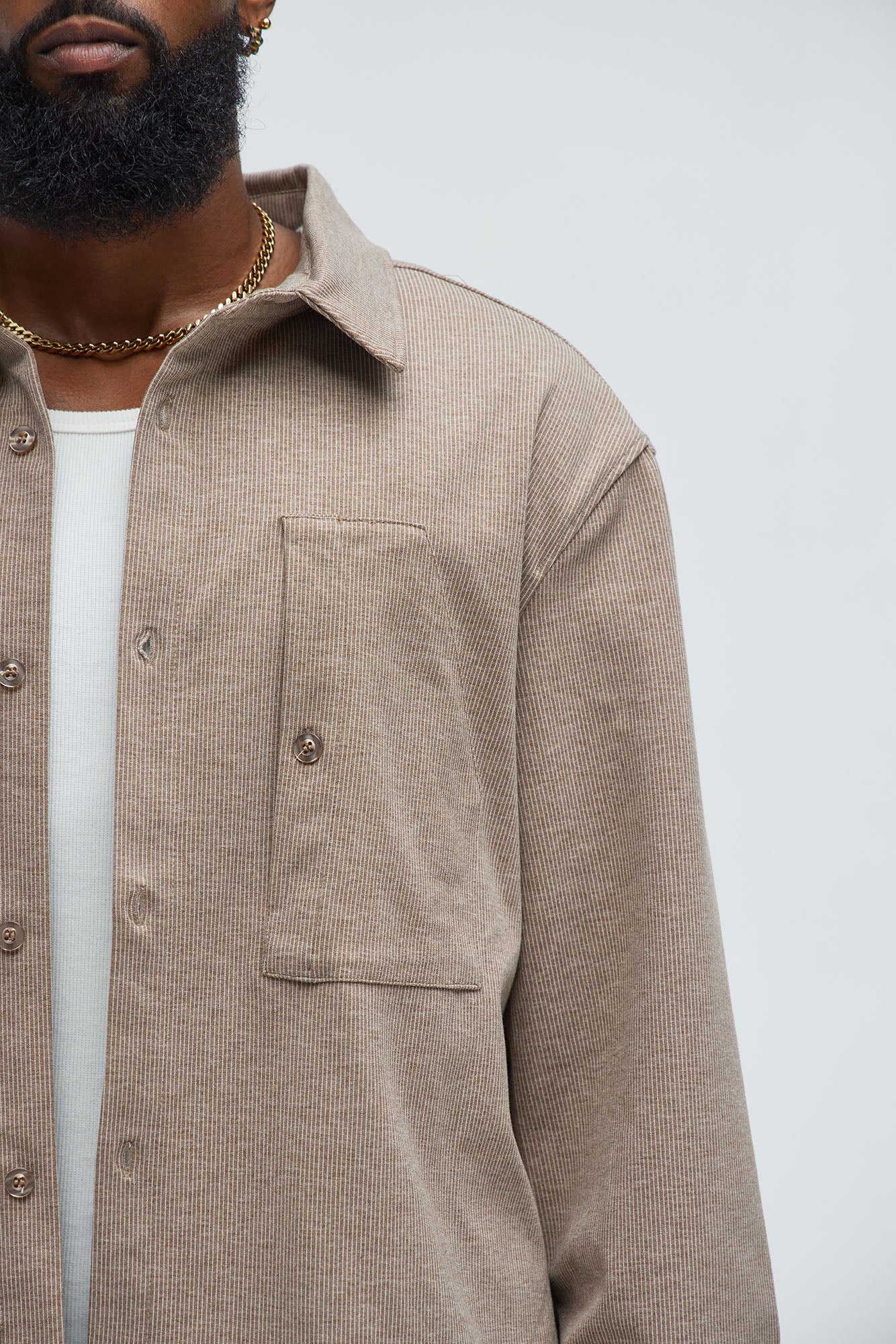 What U Need Stripe Button Up Shirt - Brown Combo - Image 3