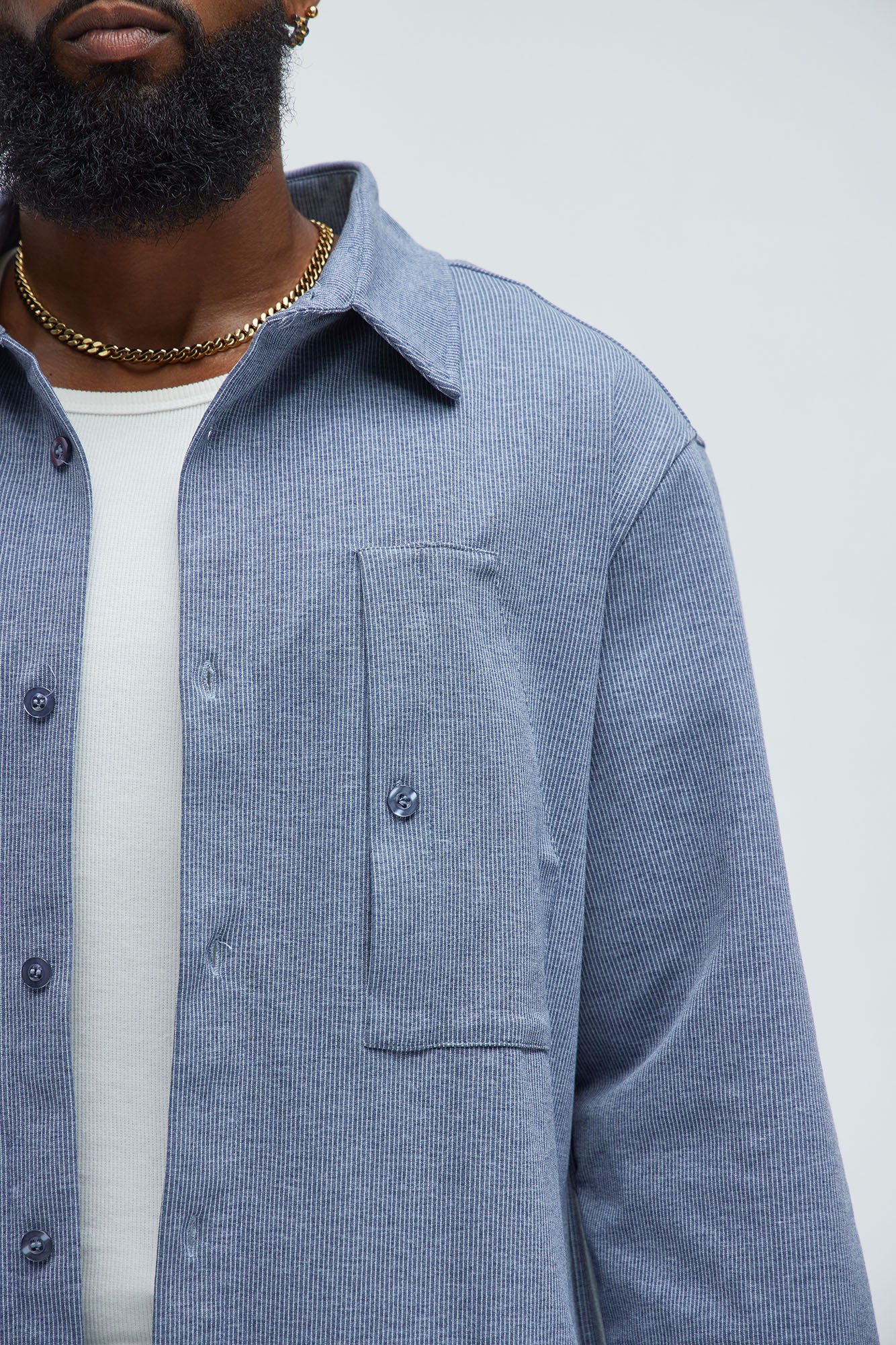 What U Need Stripe Button Up Shirt - Navy/combo - Image 3