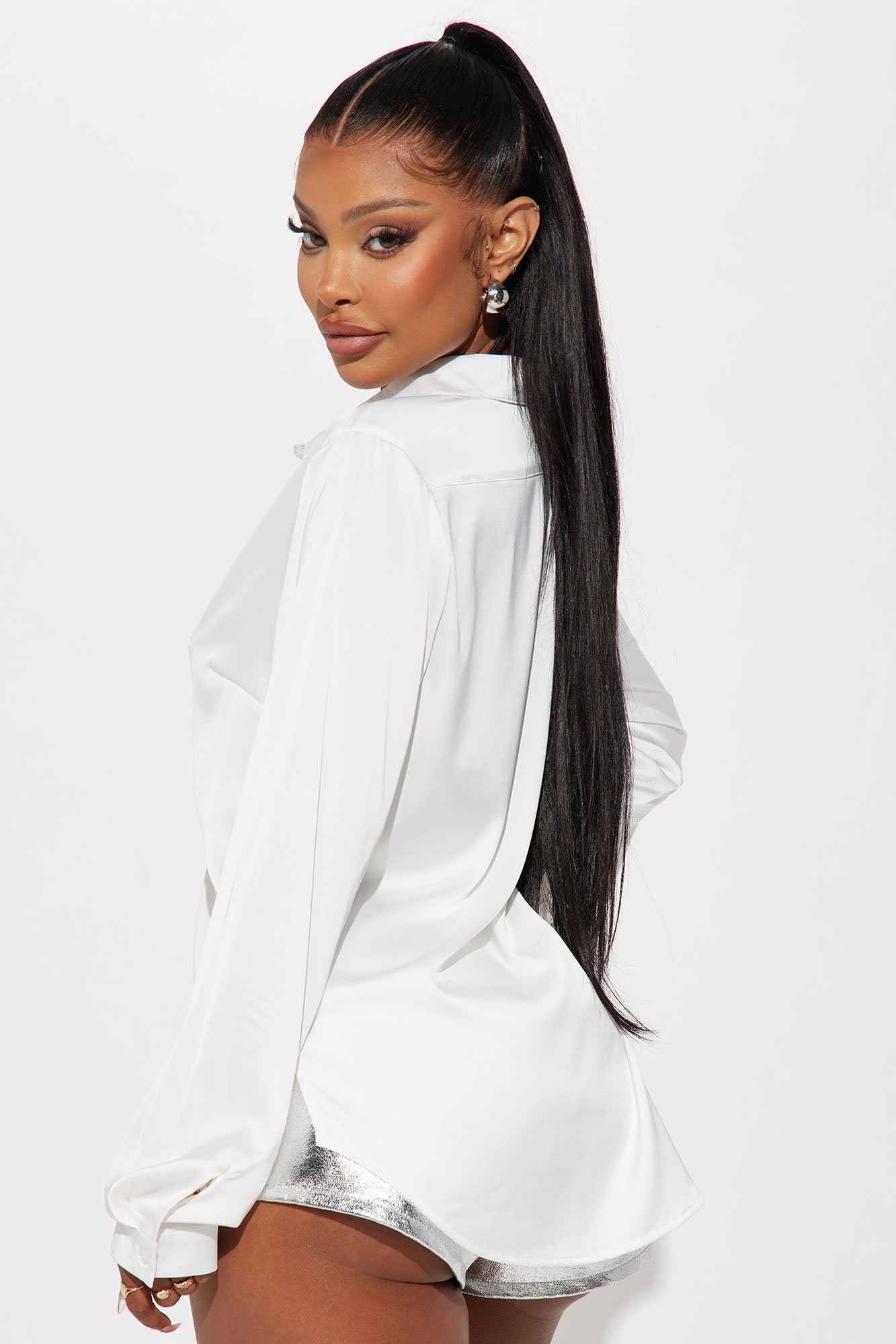 Smooth Talkin' Button Down Top - White - Image 5
