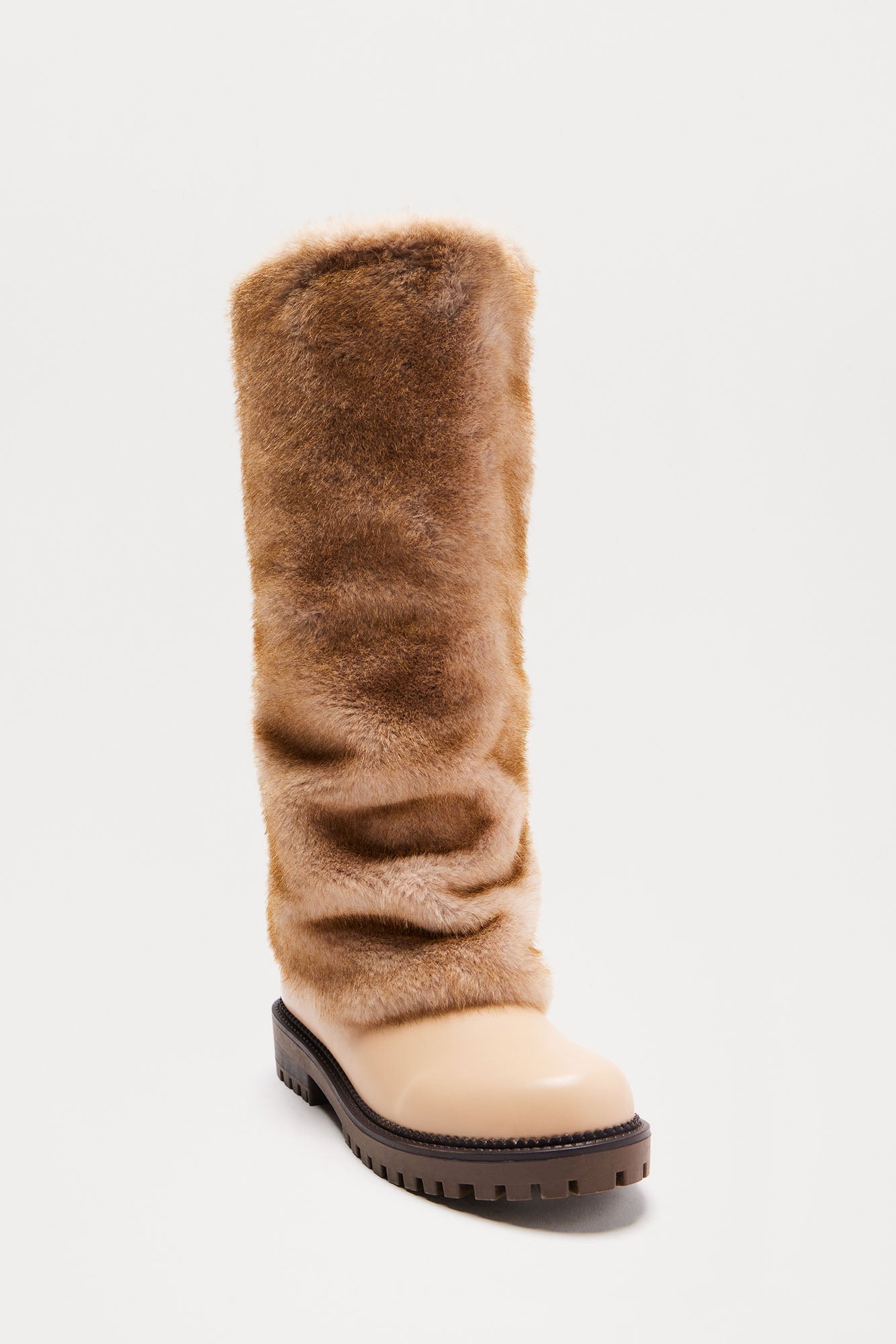 Luna Faux Fur Knee High Boots - Beige - Image 3
