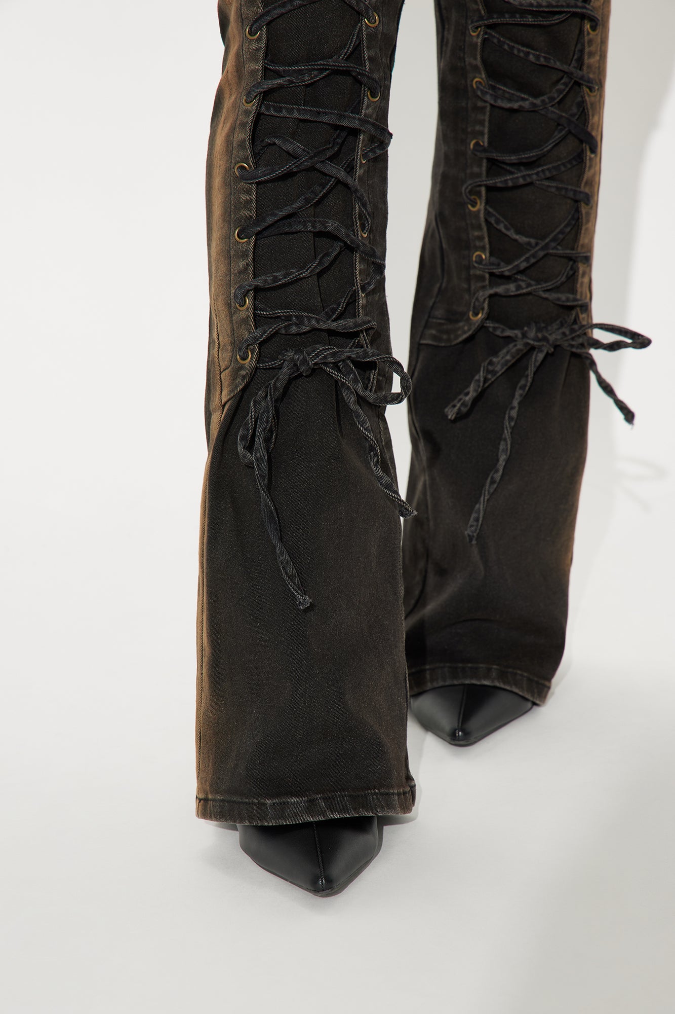 Can't Be Tamed Lace Up Bootcut Jeans - Black/combo - Image 3