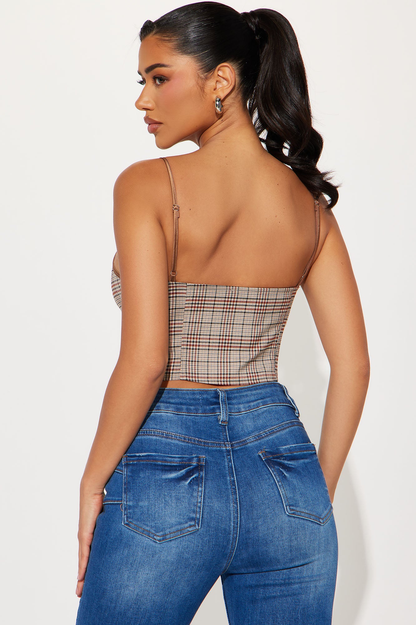 Zella Plaid Corset Top - Brown/combo - Image 3