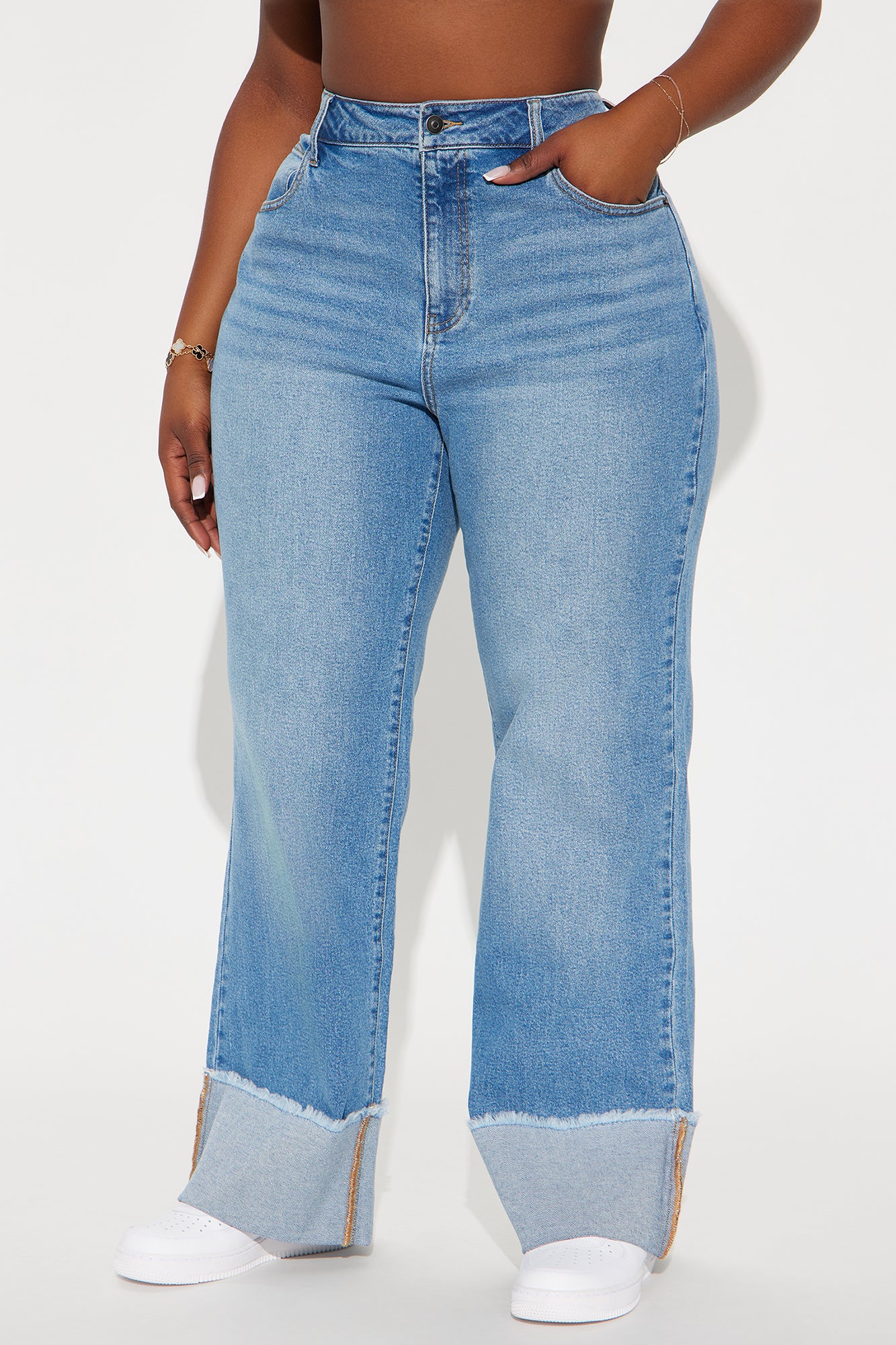 All The While Cuffed Wide Leg Jeans - Light Wash - Image 4