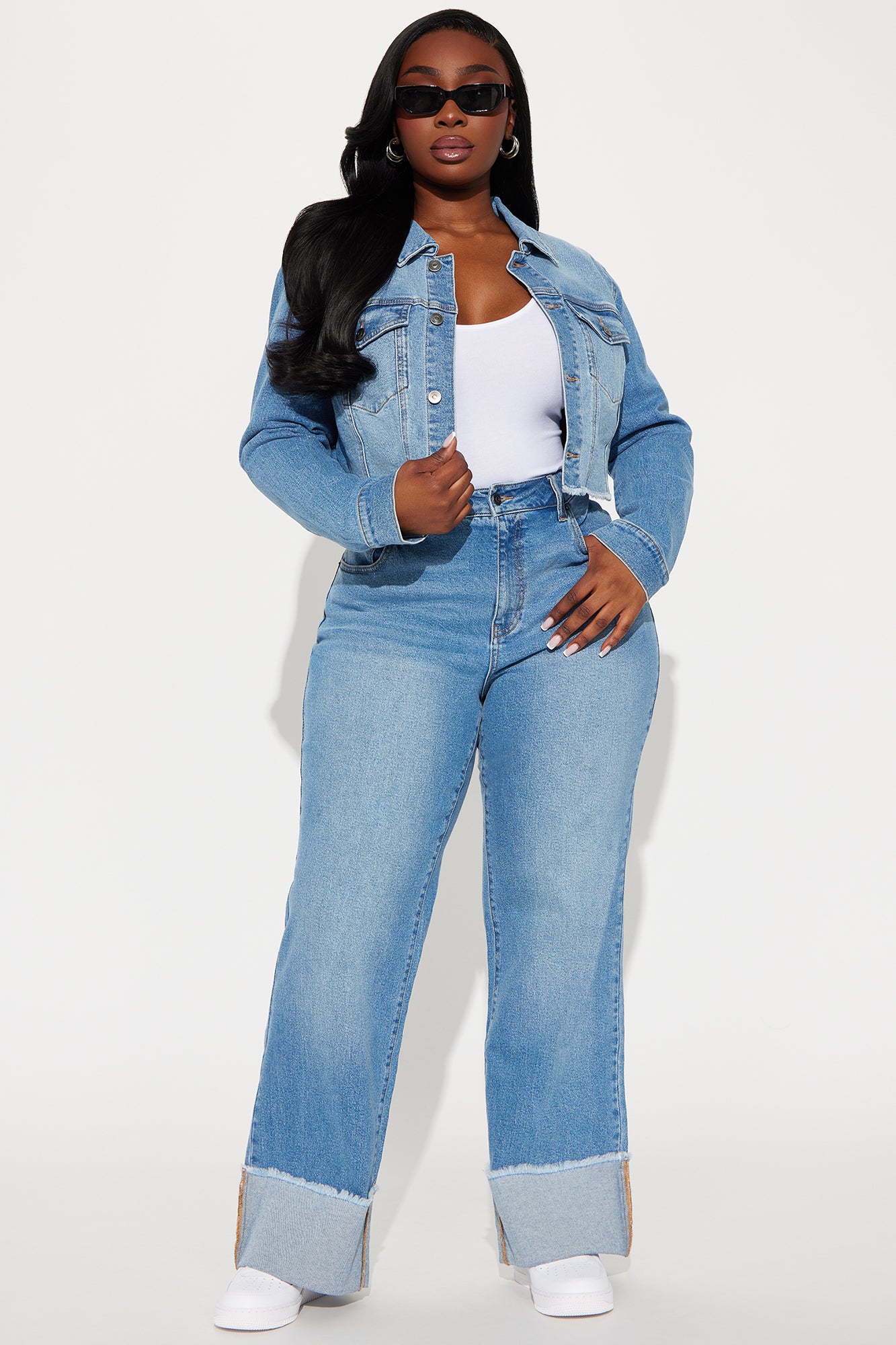 All The While Cuffed Wide Leg Jeans - Light Wash - Image 5