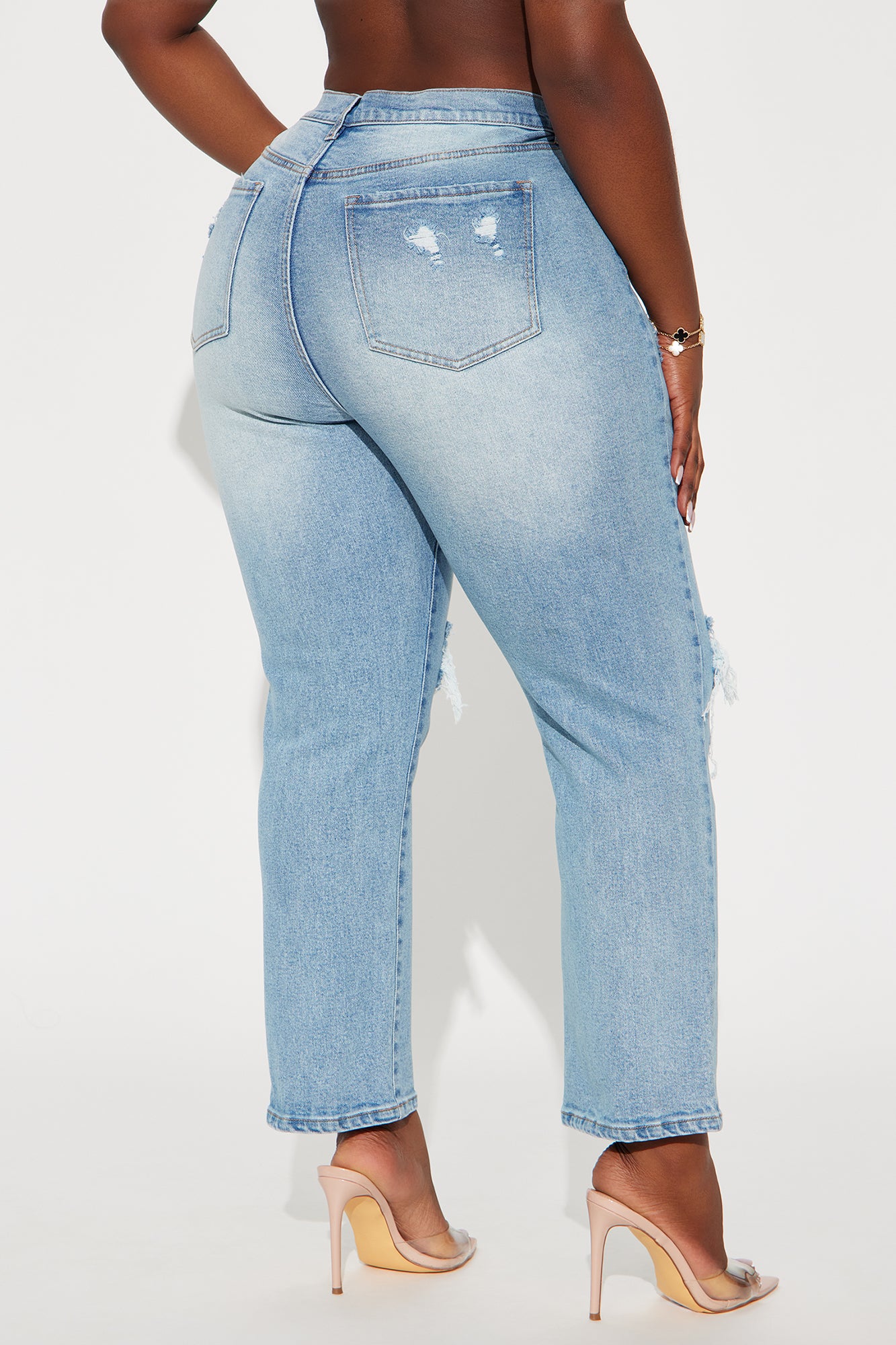 Petite As You Please Ripped Straight Leg Jeans - Light Blue Wash - Image 9