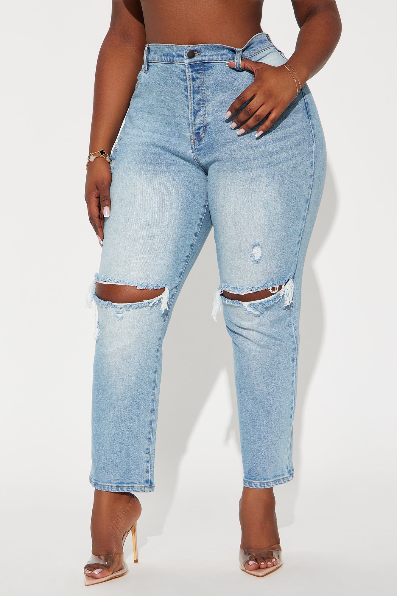 Petite As You Please Ripped Straight Leg Jeans - Light Blue Wash - Image 8