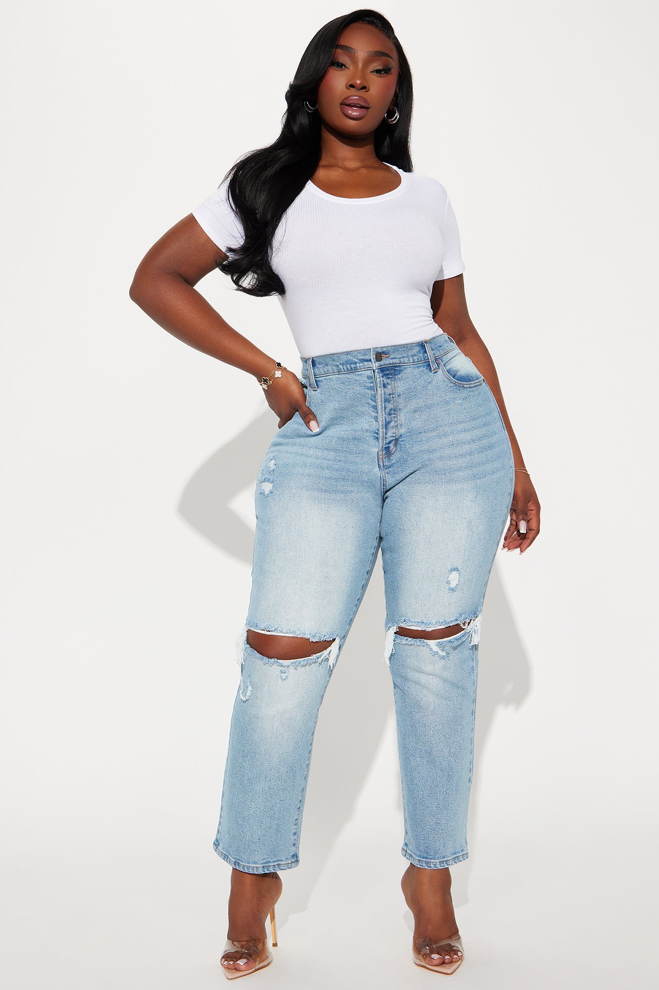 Petite As You Please Ripped Straight Leg Jeans - Light Blue Wash - Image 7