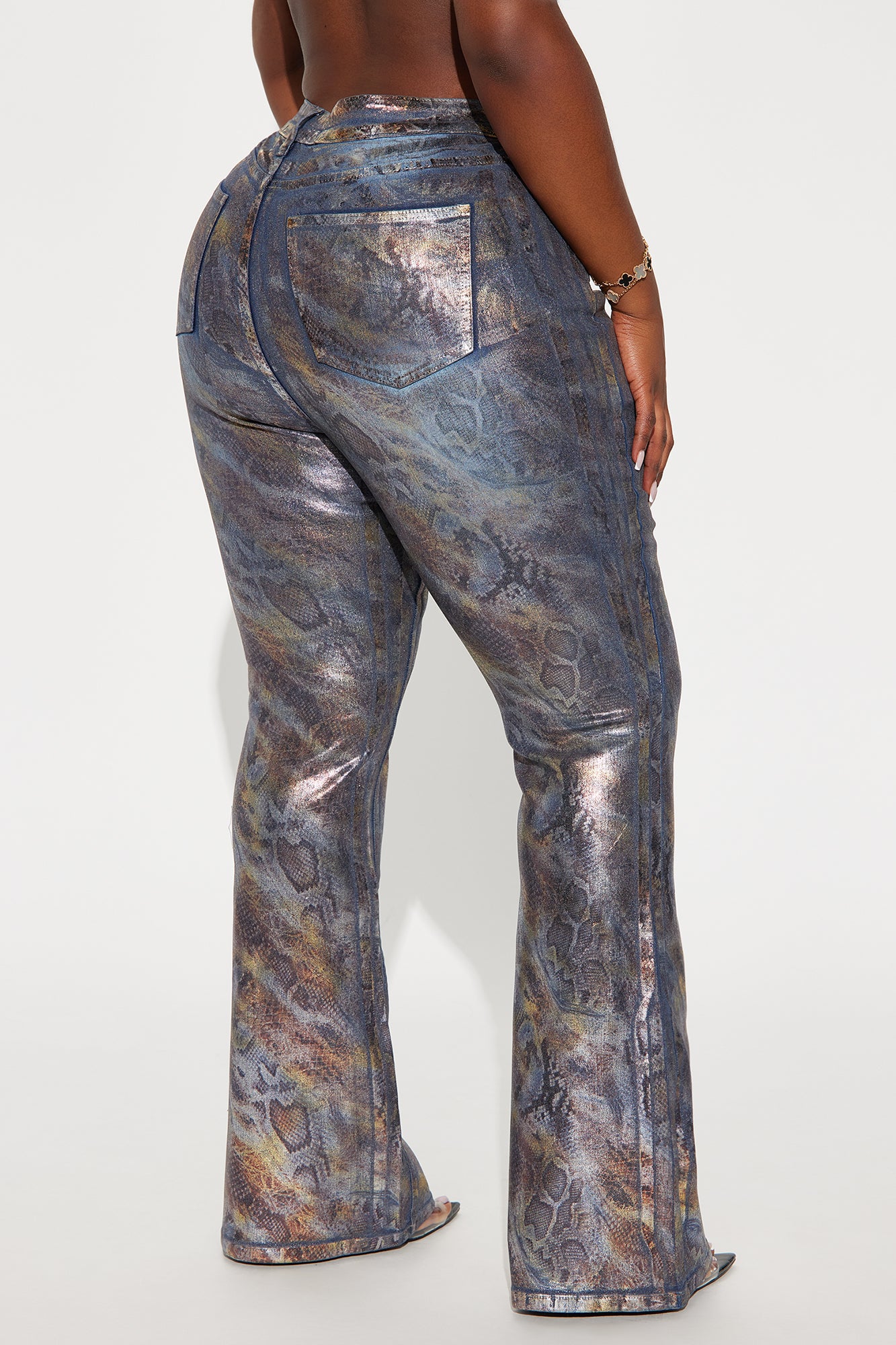 Sneaky Games Animal Print Foil Flare Jeans - Dark Wash - Image 6