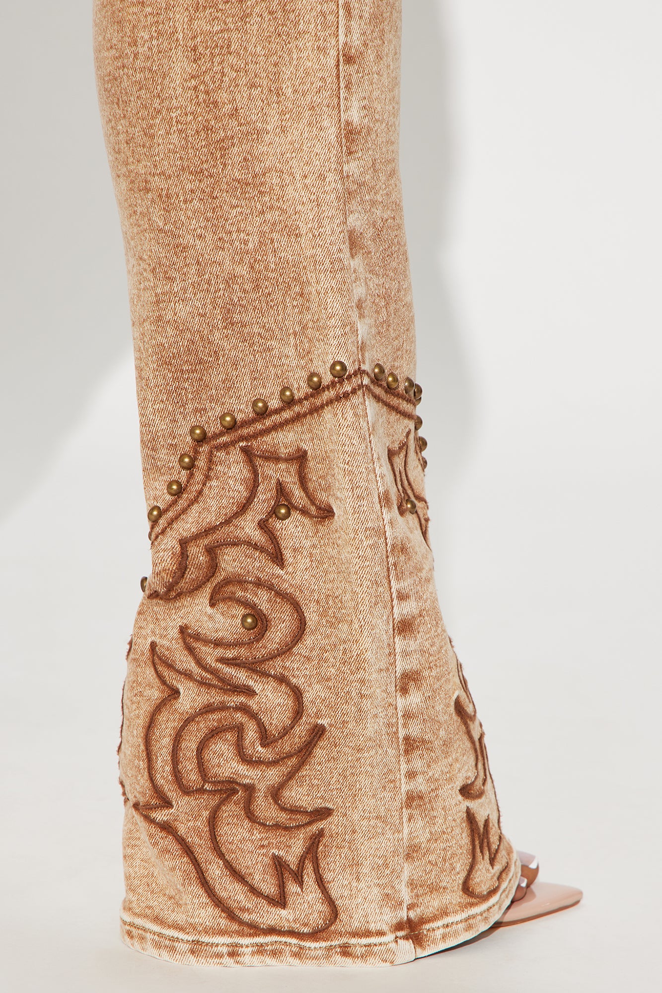 Letting It Ride Stretch Embellished Flare Jeans - Brown - Image 6