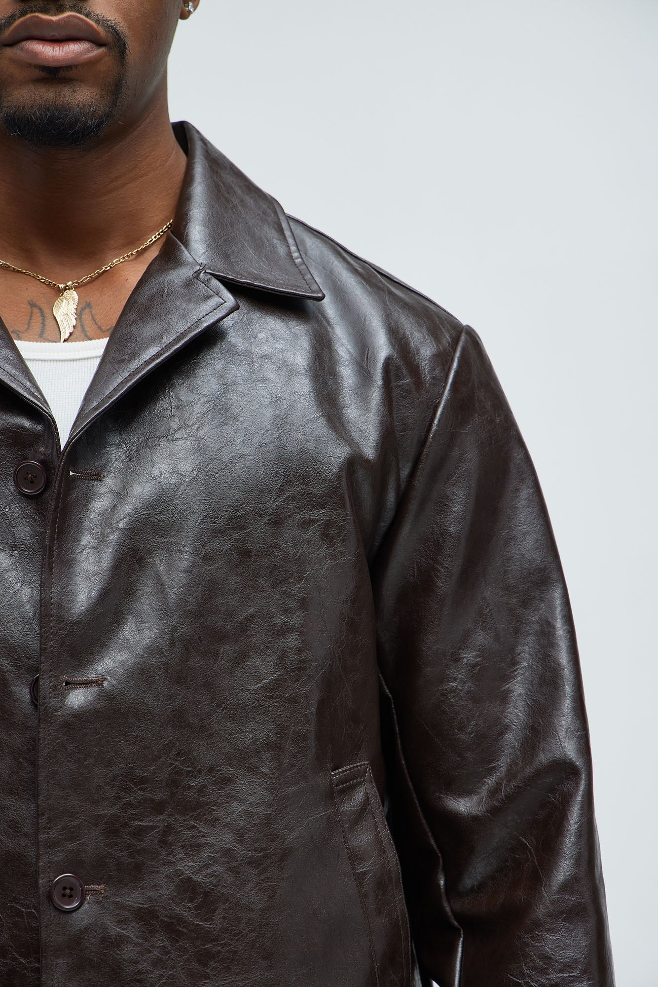 Mitchell Faux Leather Jacket - Brown - Image 5