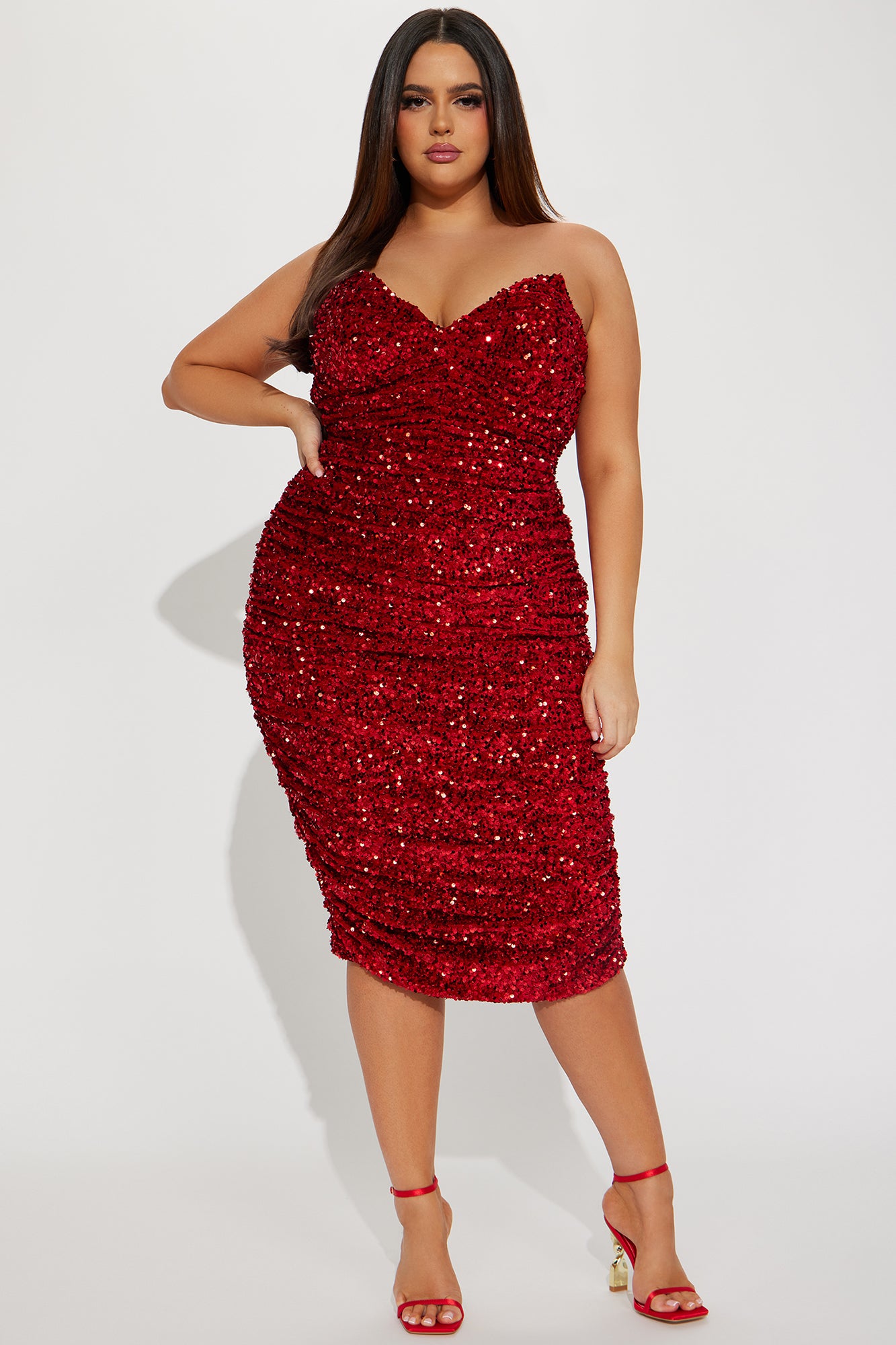 Sahara Sequin Midi Dress - Red - Image 4