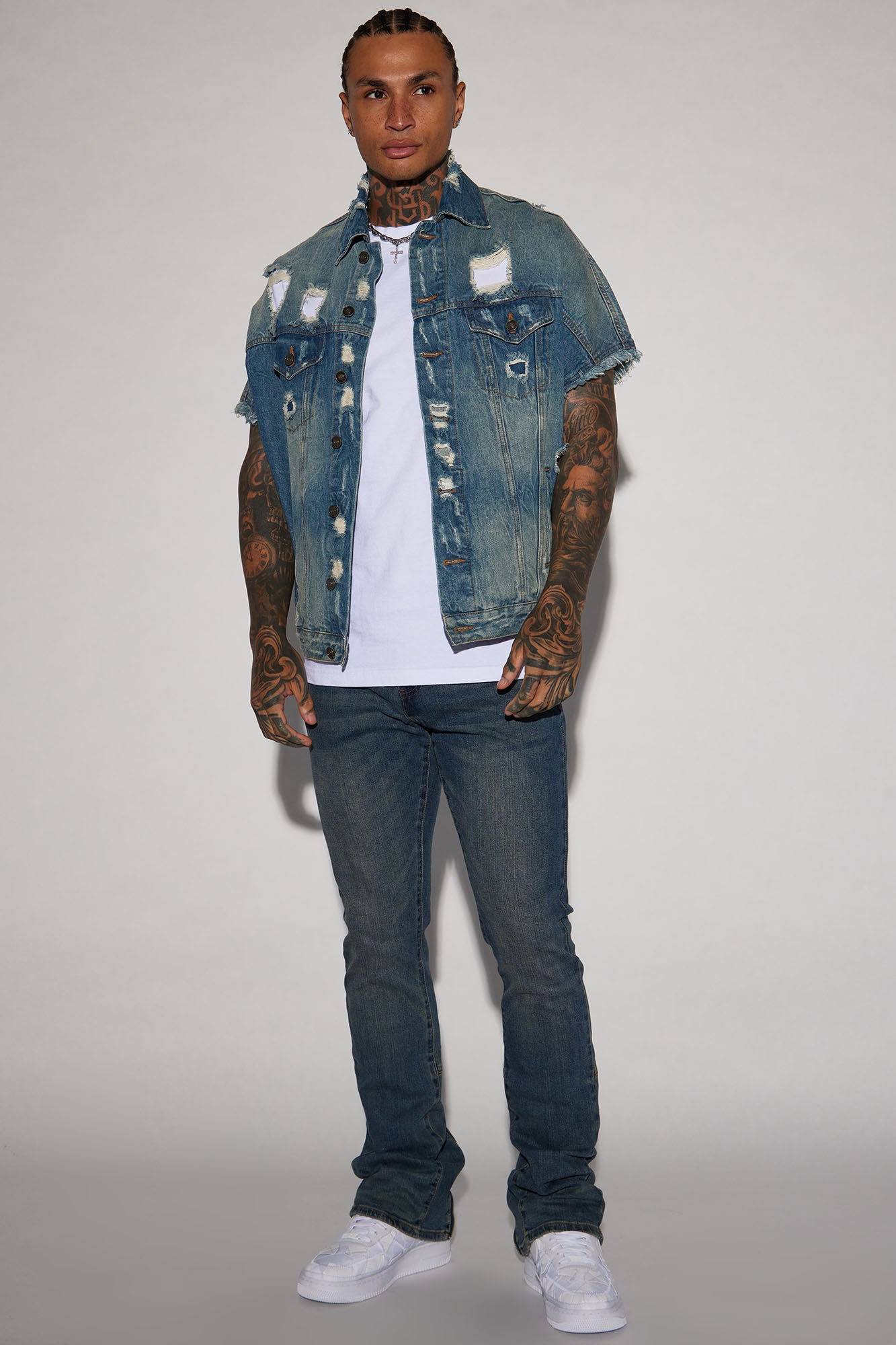Drop Top Back Zip Stacked Skinny Jeans - Vintage Blue Wash - Image 3