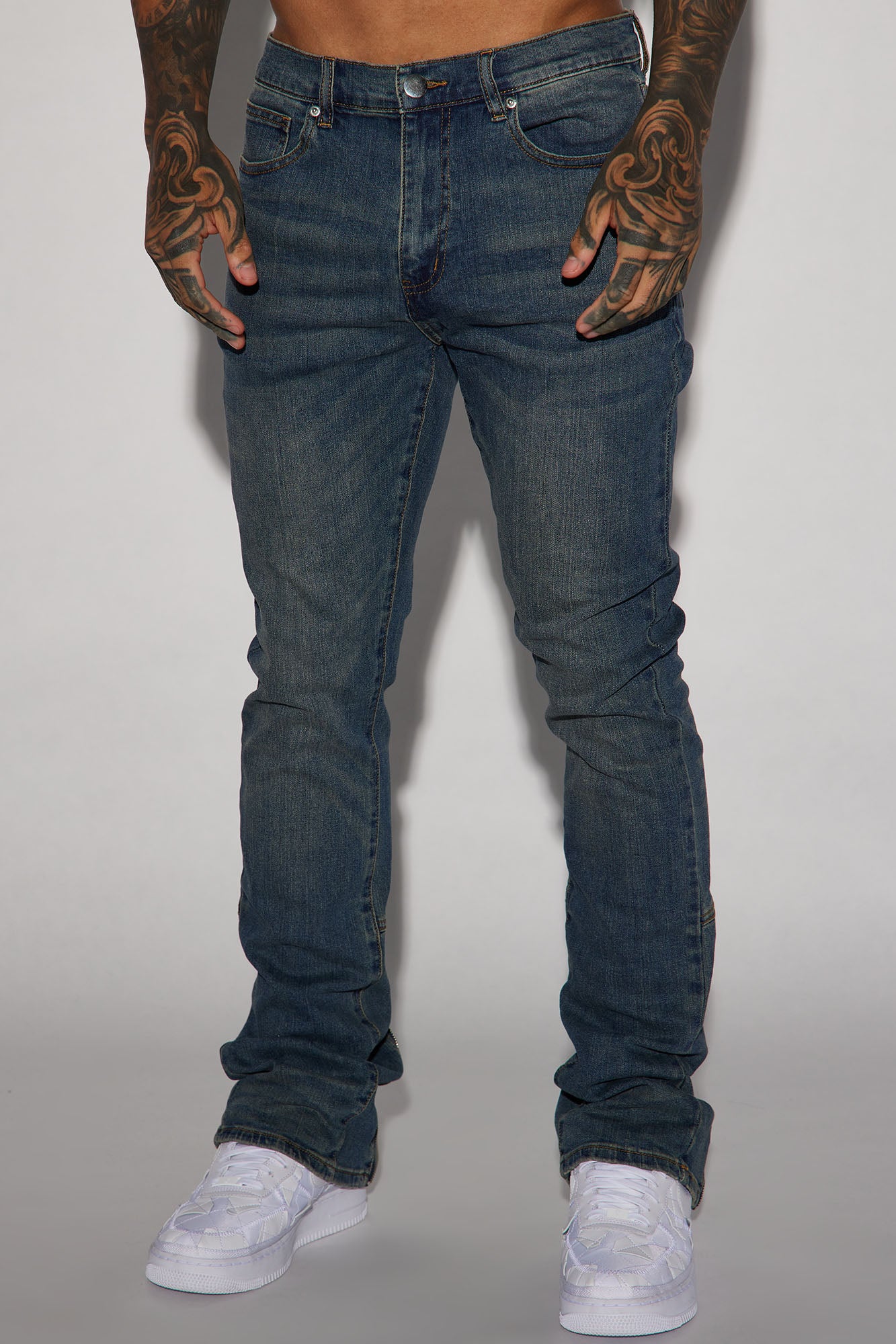 Drop Top Back Zip Stacked Skinny Jeans - Vintage Blue Wash - Image 4