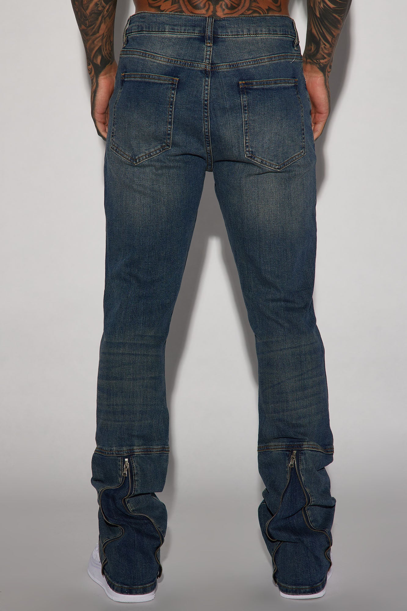 Drop Top Back Zip Stacked Skinny Jeans - Vintage Blue Wash - Image 6