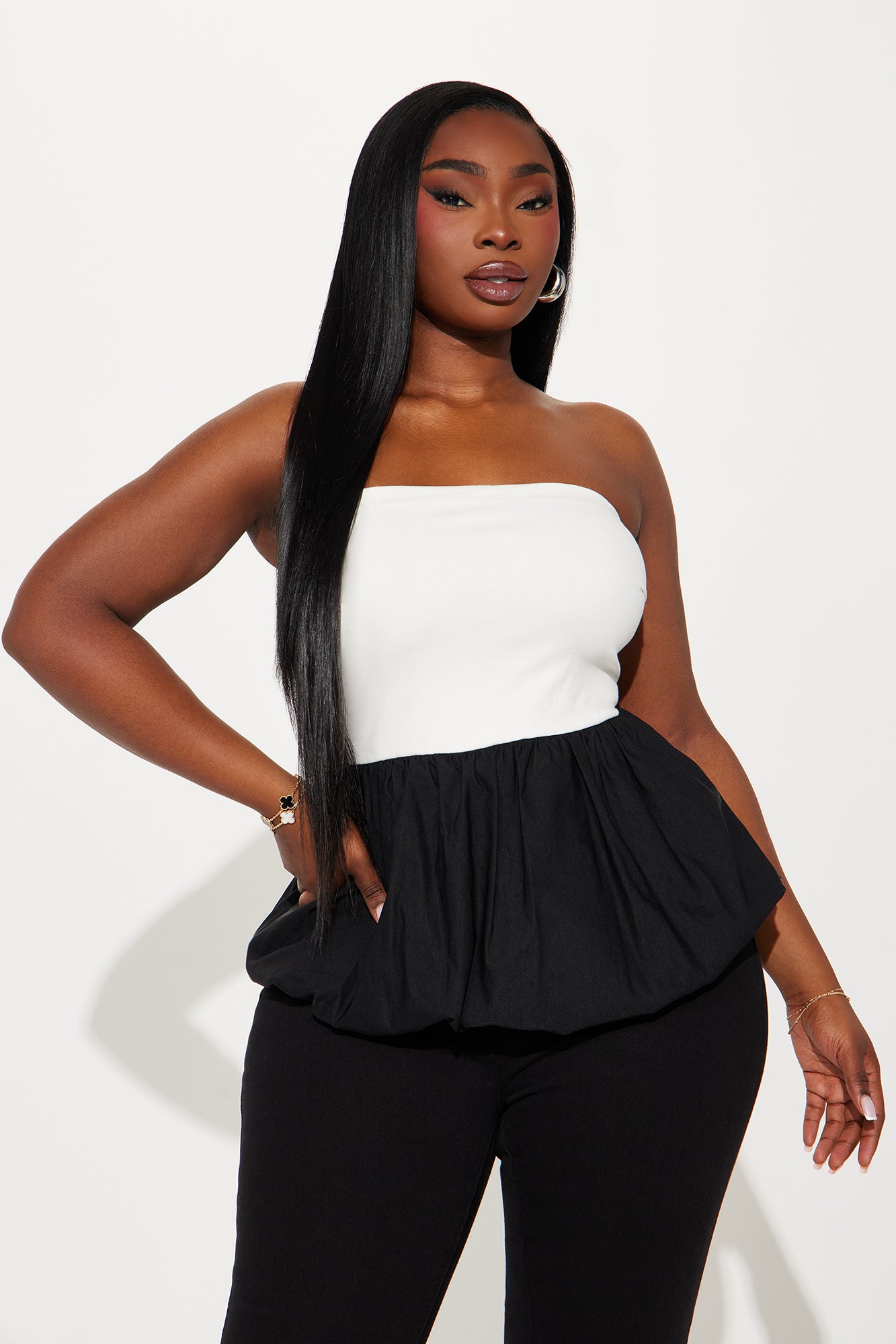 Bridget Bubble Hem Top - Cream/combo - Image 4