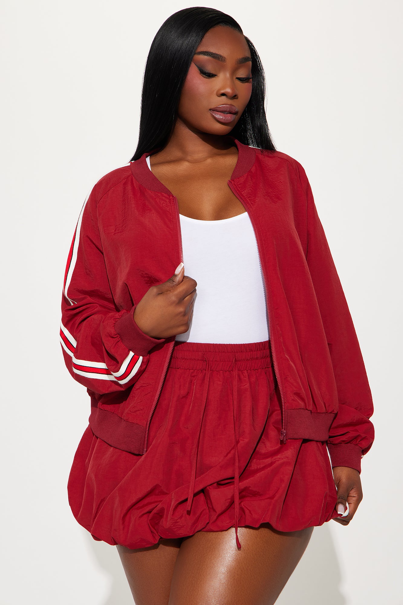Sporty Bubble Hem Skirt Set - Red - Image 7