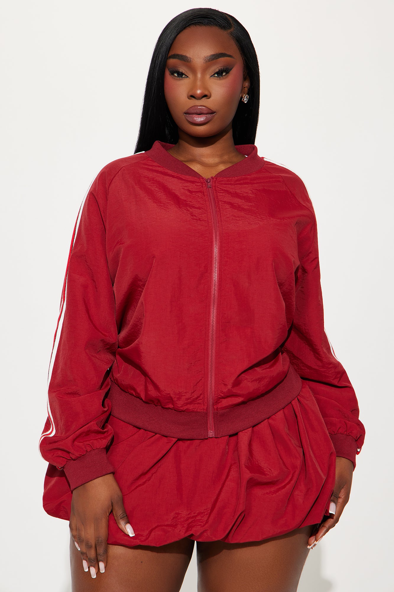Sporty Bubble Hem Skirt Set - Red - Image 8