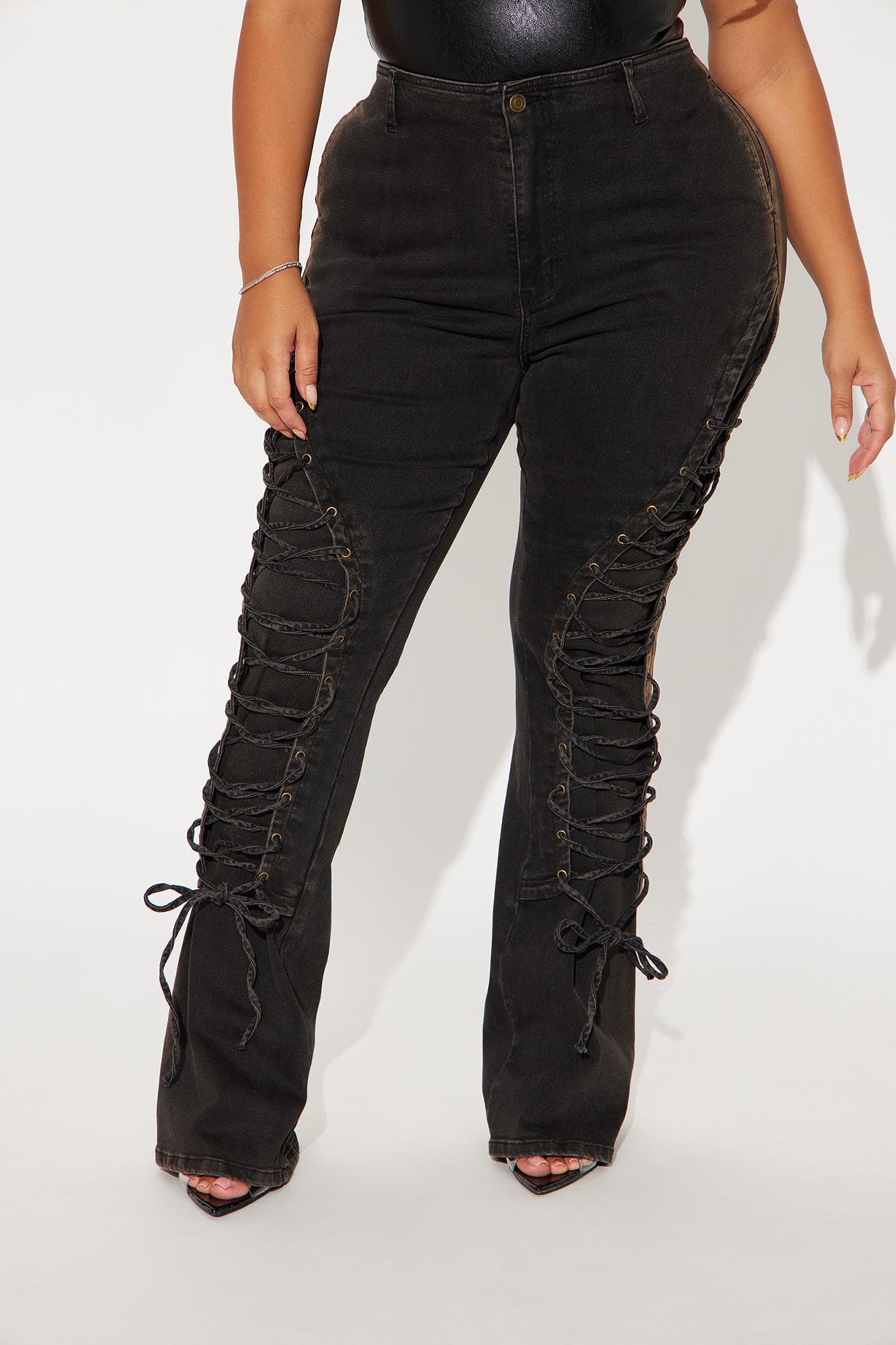Can't Be Tamed Lace Up Bootcut Jeans - Black/combo - Image 6