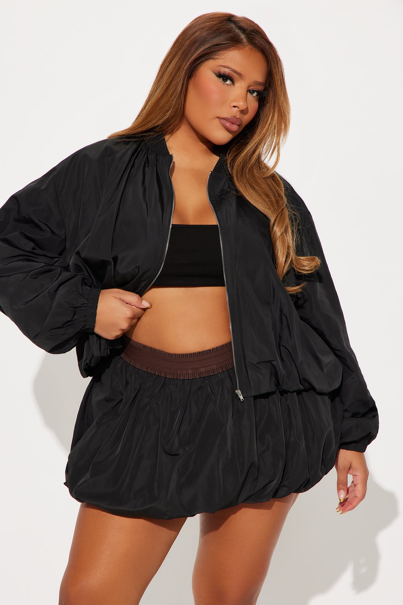 Sporty And Cute Bubble Skirt Set - Black - Image 5